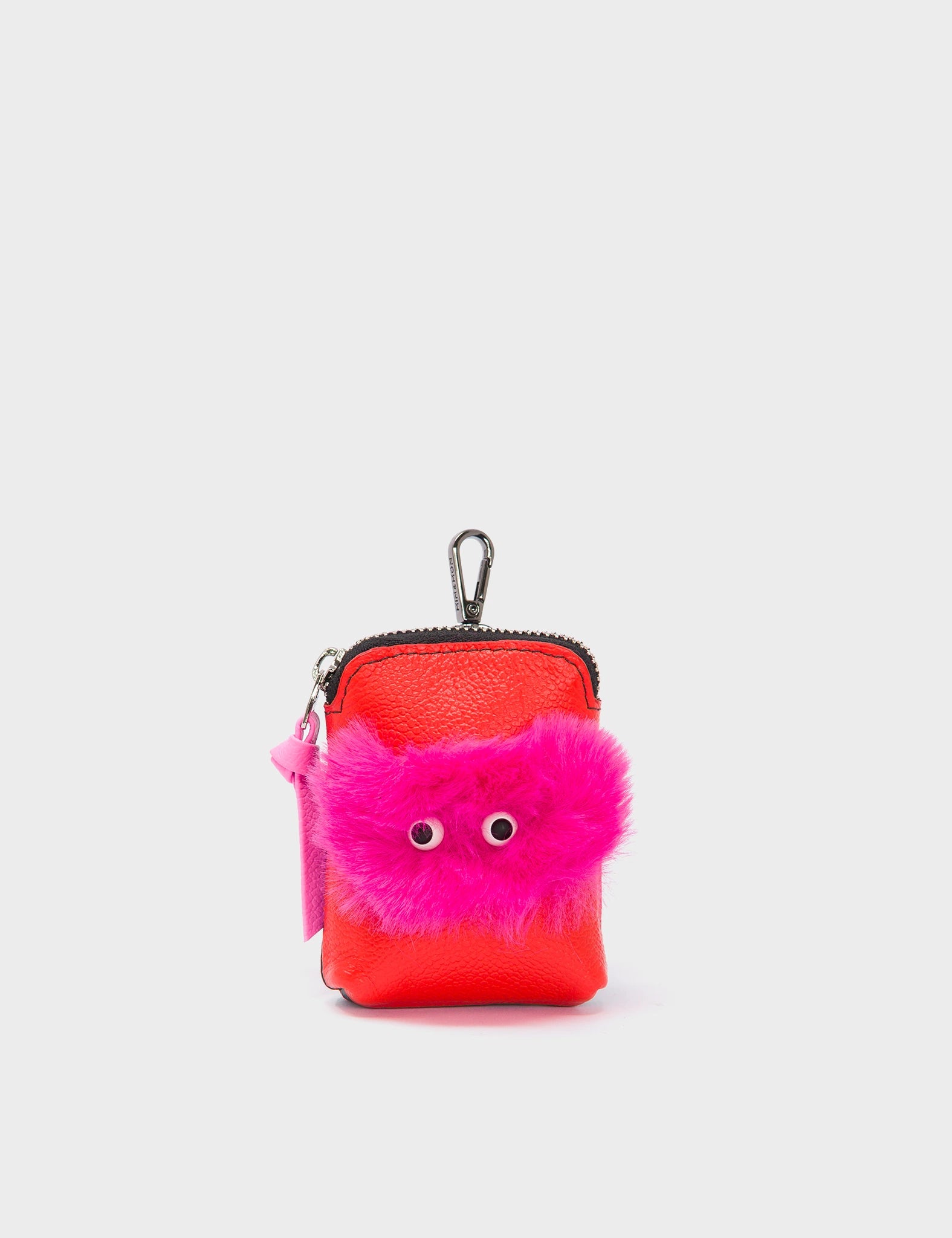 Florence Pouch Charm - Fiesta Red Leather Keychain Fuzzy Monster