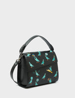 Anastasio Mini Crossbody Handbag Black Leather - Pigeonzilla Embroidery - Main View