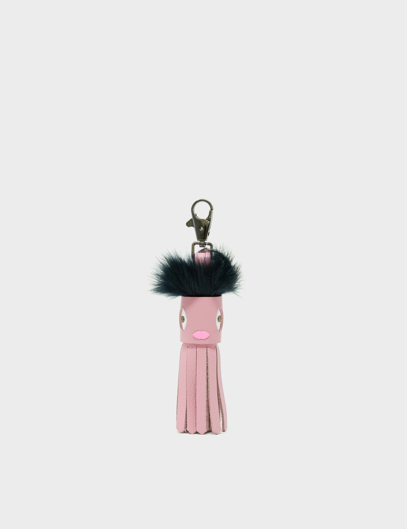 Blush Pink and Black Fur Calamari Keychain 