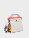 Vali Cream Leather Crossbody Handbag Plastic Handle - Groovy Rainbow Design