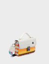 Amantis Light Cream And Marigold Leather Crossbody Mini Handbag - Groovy Rainbow Design