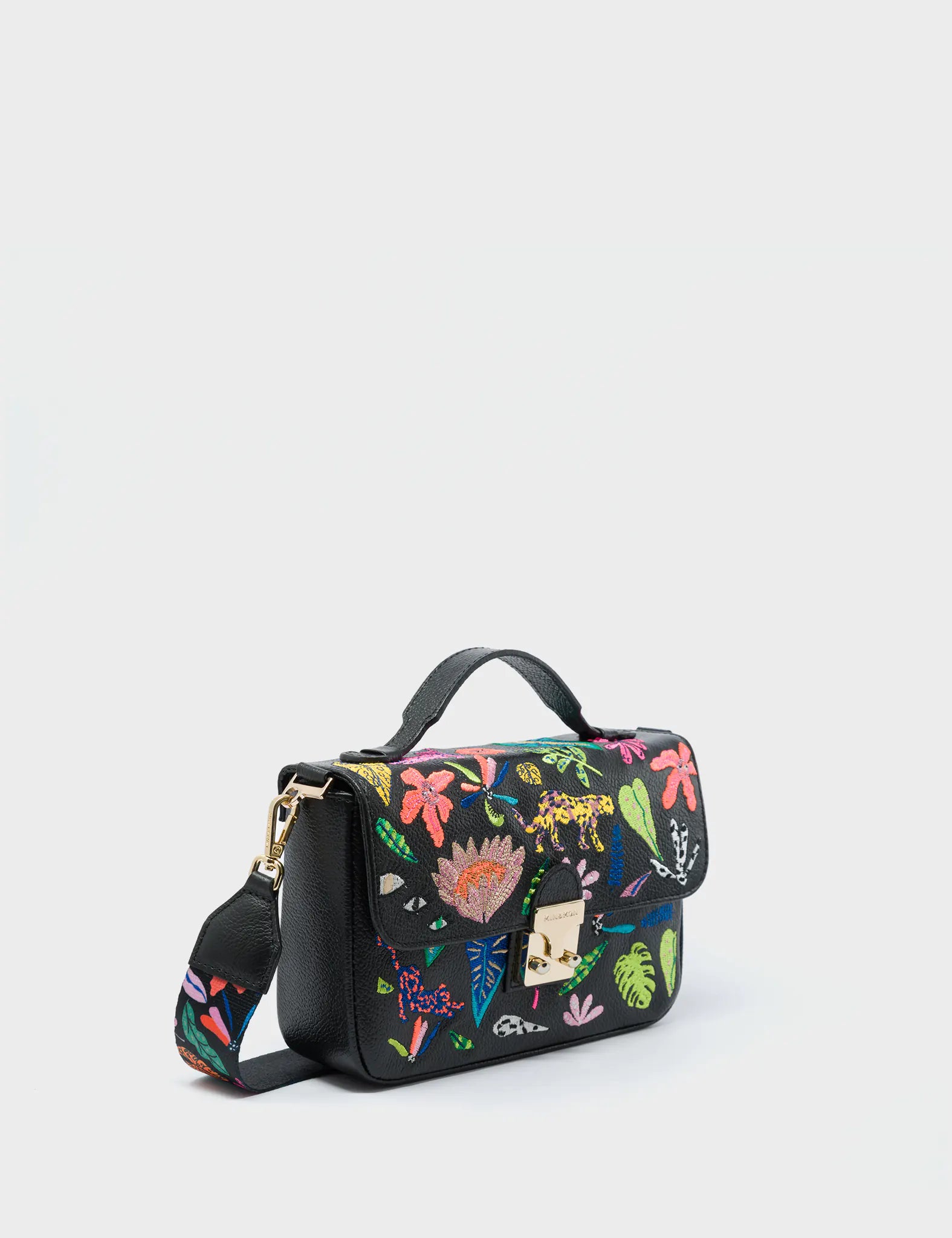 Amantis Cameo Black Leather Crossbody Mini Handbag - El Trópico Embroidery Design