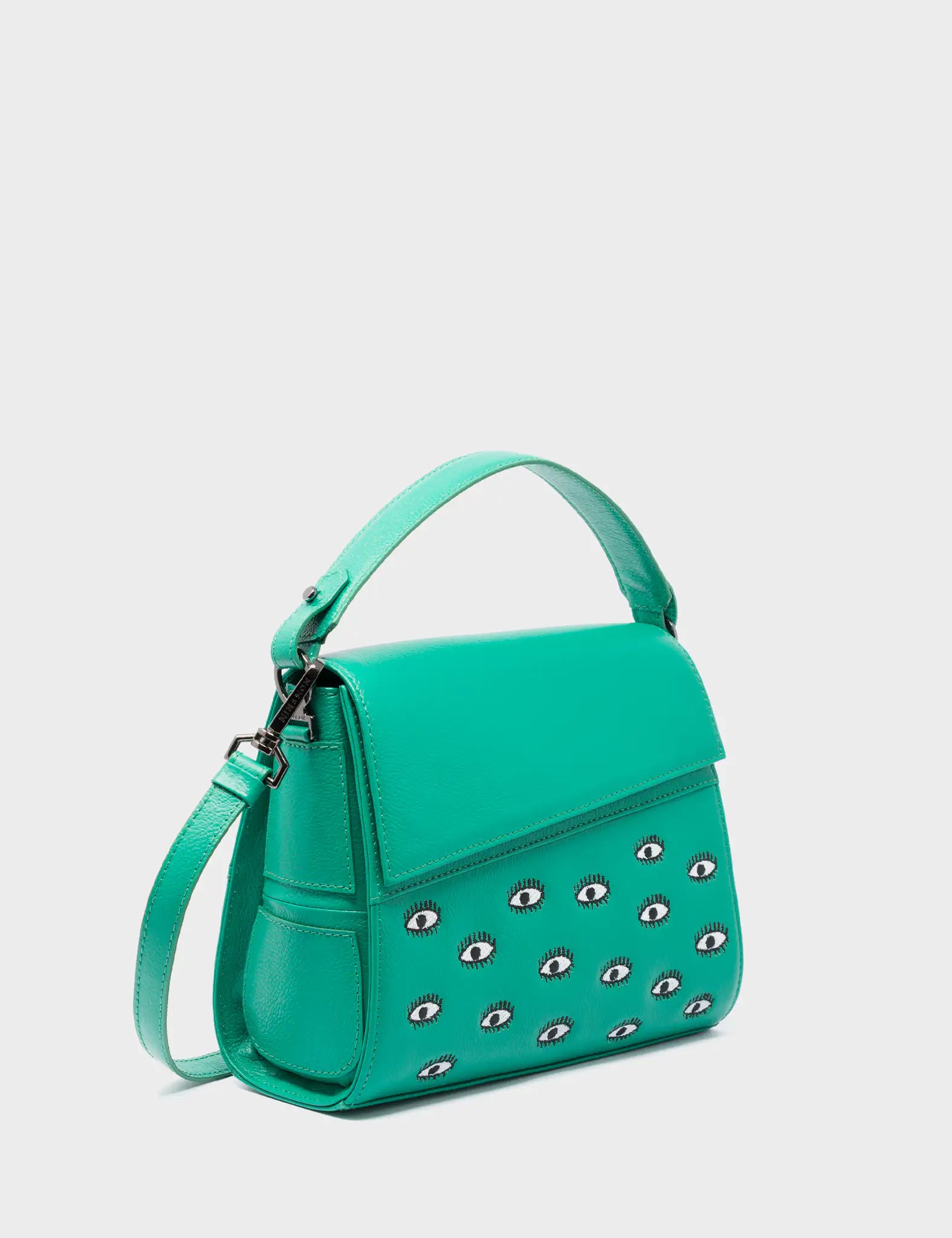 Anastasio Mini Crossbody Handbag Deep Green Leather - All Over Eyes Embroidery
