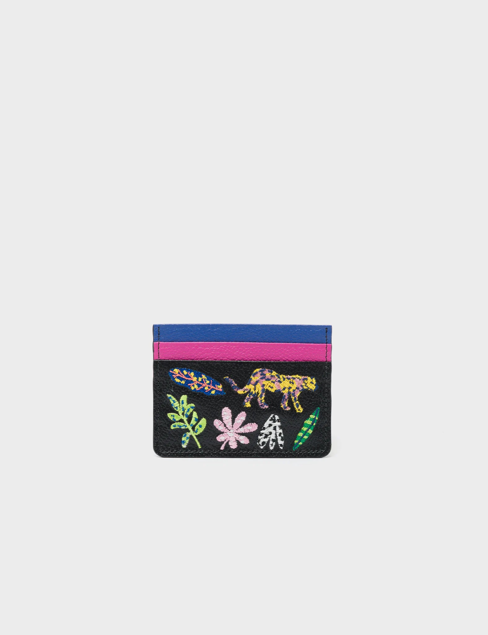 Filium Black and Violet Leather Cardholder - El Trópico Embroidery Design