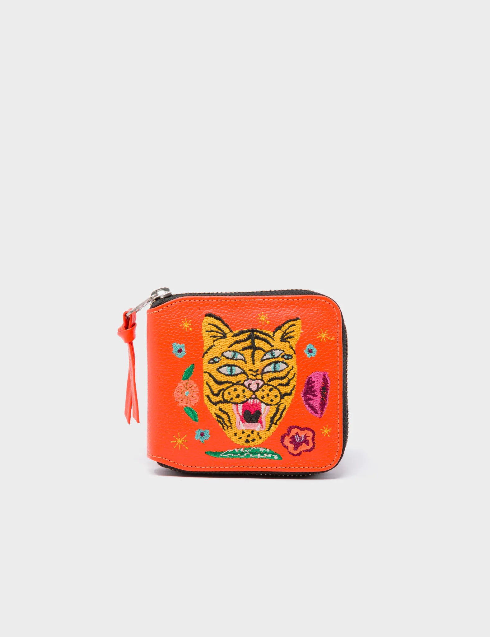Fedor Black Leather Wallet - Tiger and Flowers Embroidery – Min & Mon