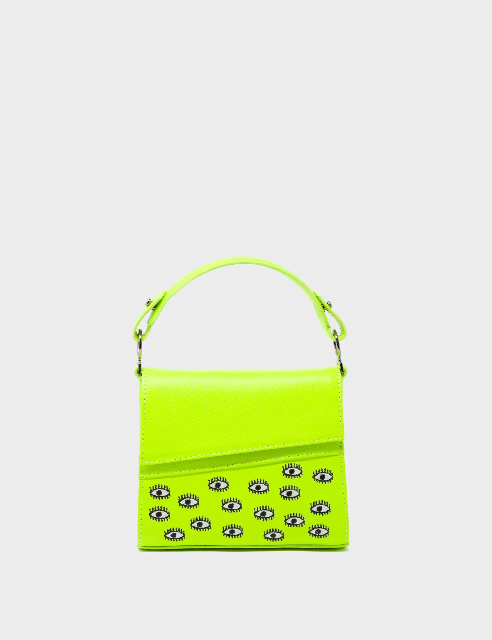 Anastasio Micro Crossbody Handbag Neon Yellow Leather - Eyes Embroidery - Front