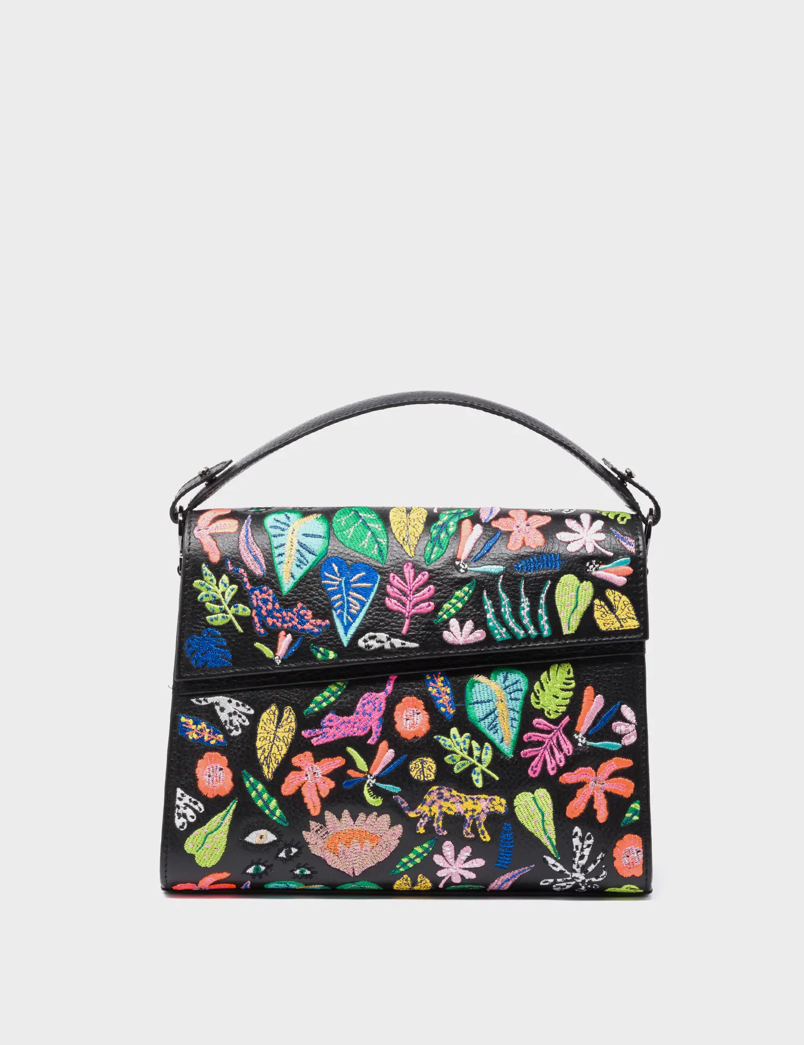 Anastasio Medium Crossbody Handbag Back Leather - El Trópico Print and Embroidery Design - Front