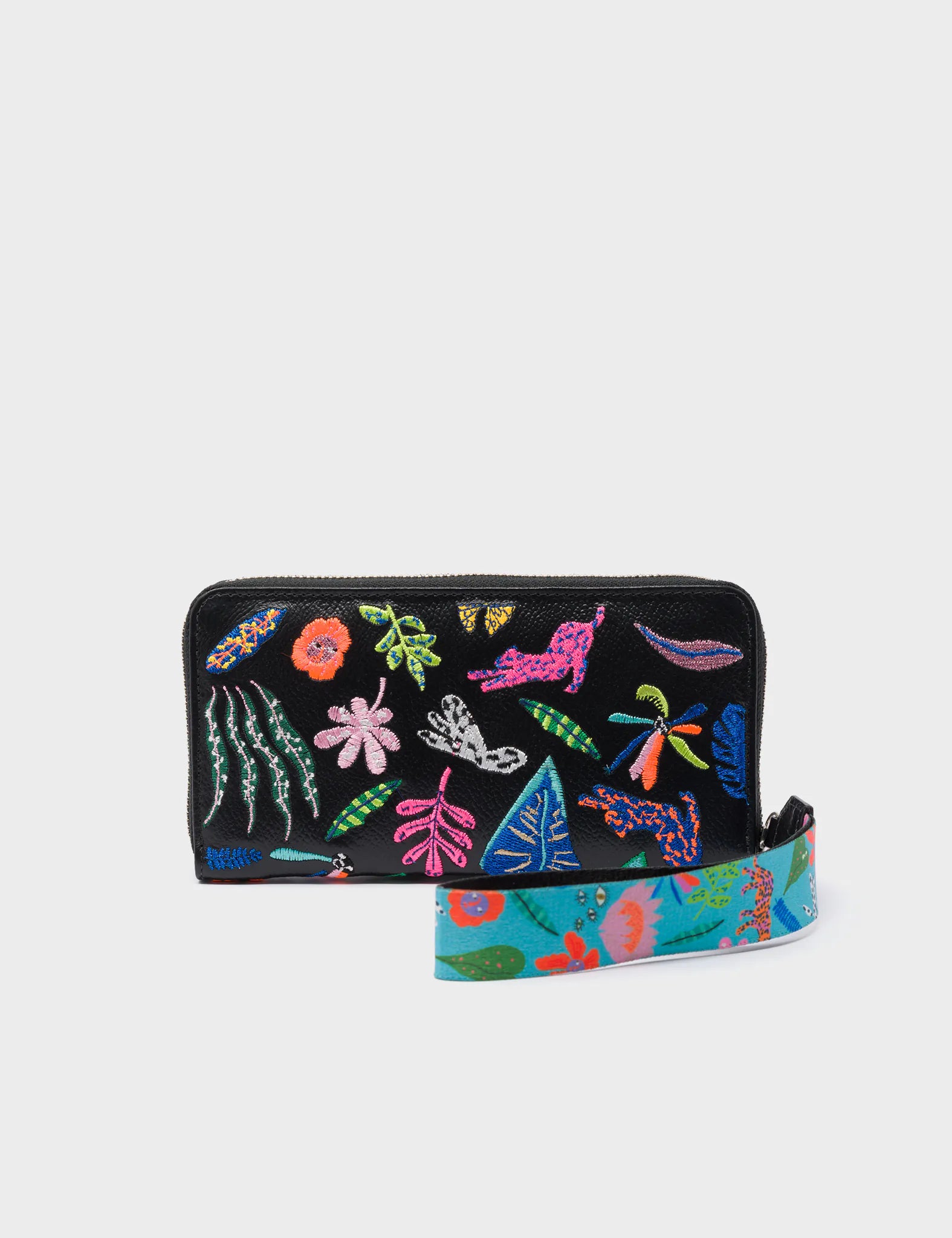 Francis Black Leather Wallet - El Trópico Embroidery Design - Back