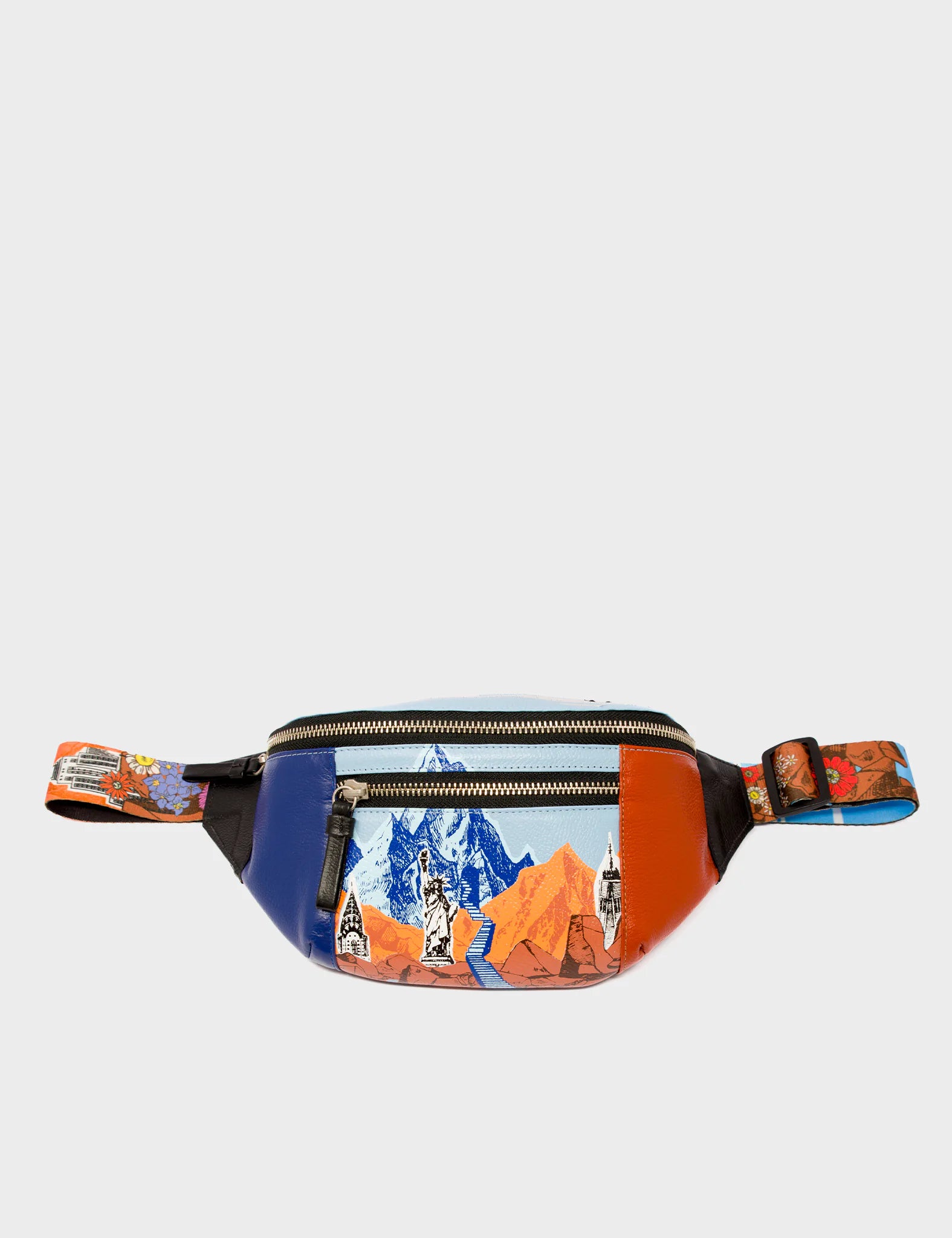 Bag Fanny Pack Royal Blue Leather - NYC Skyline Print - Front