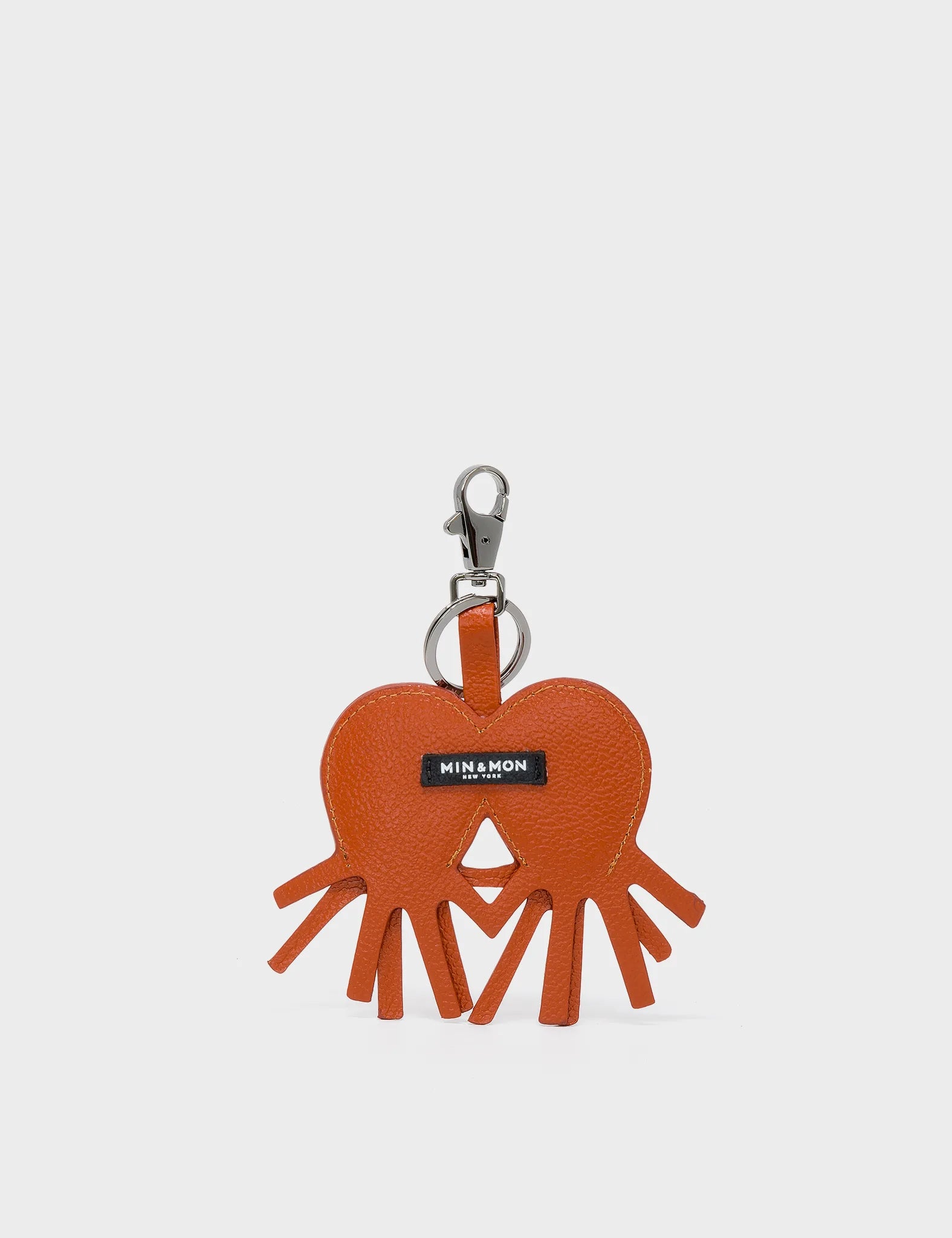 Twin Octopus Charm - Cinnamon Leather Keychain - Back 