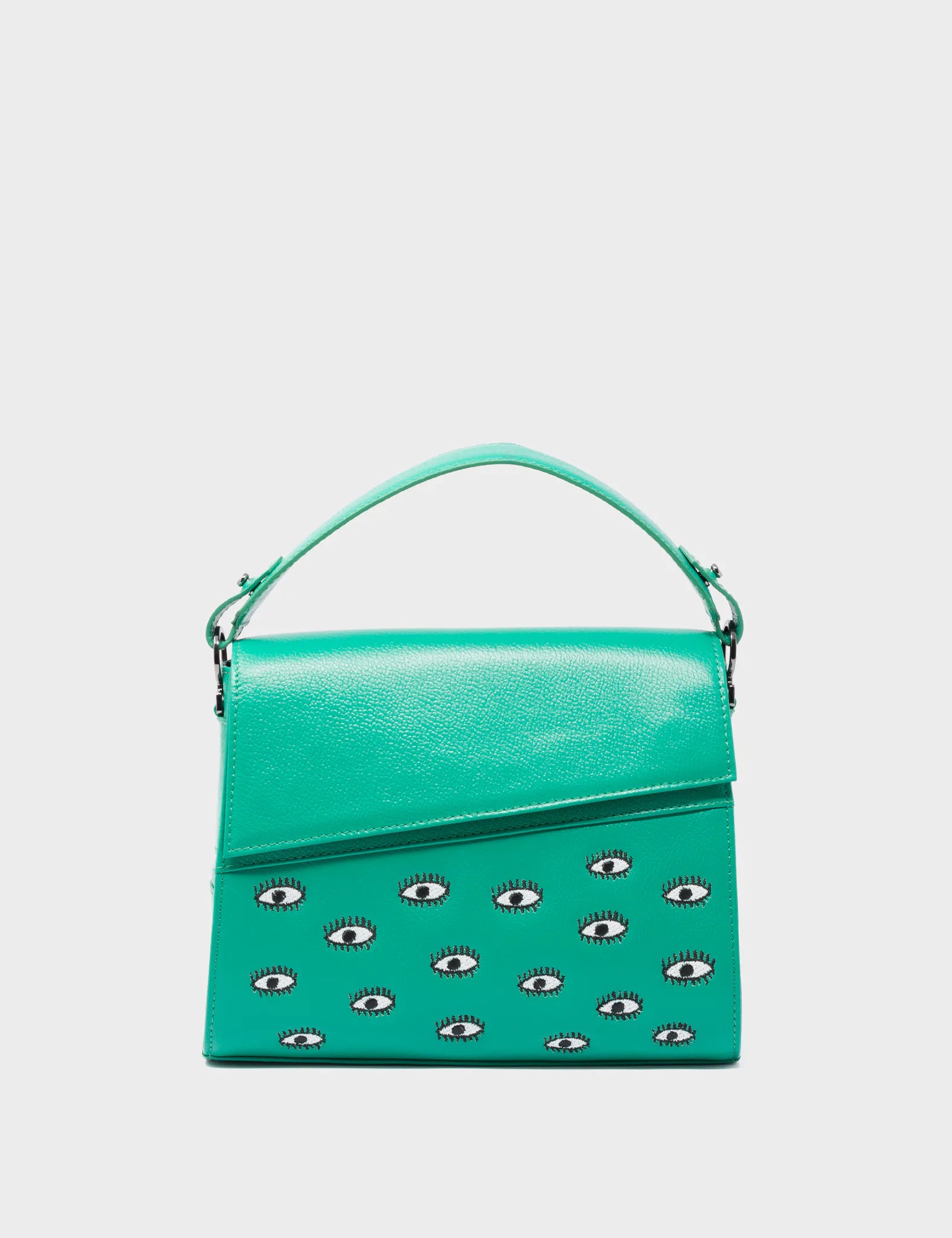 Anastasio Mini Crossbody Handbag Deep Green Leather - All Over Eyes Embroidery - Front 