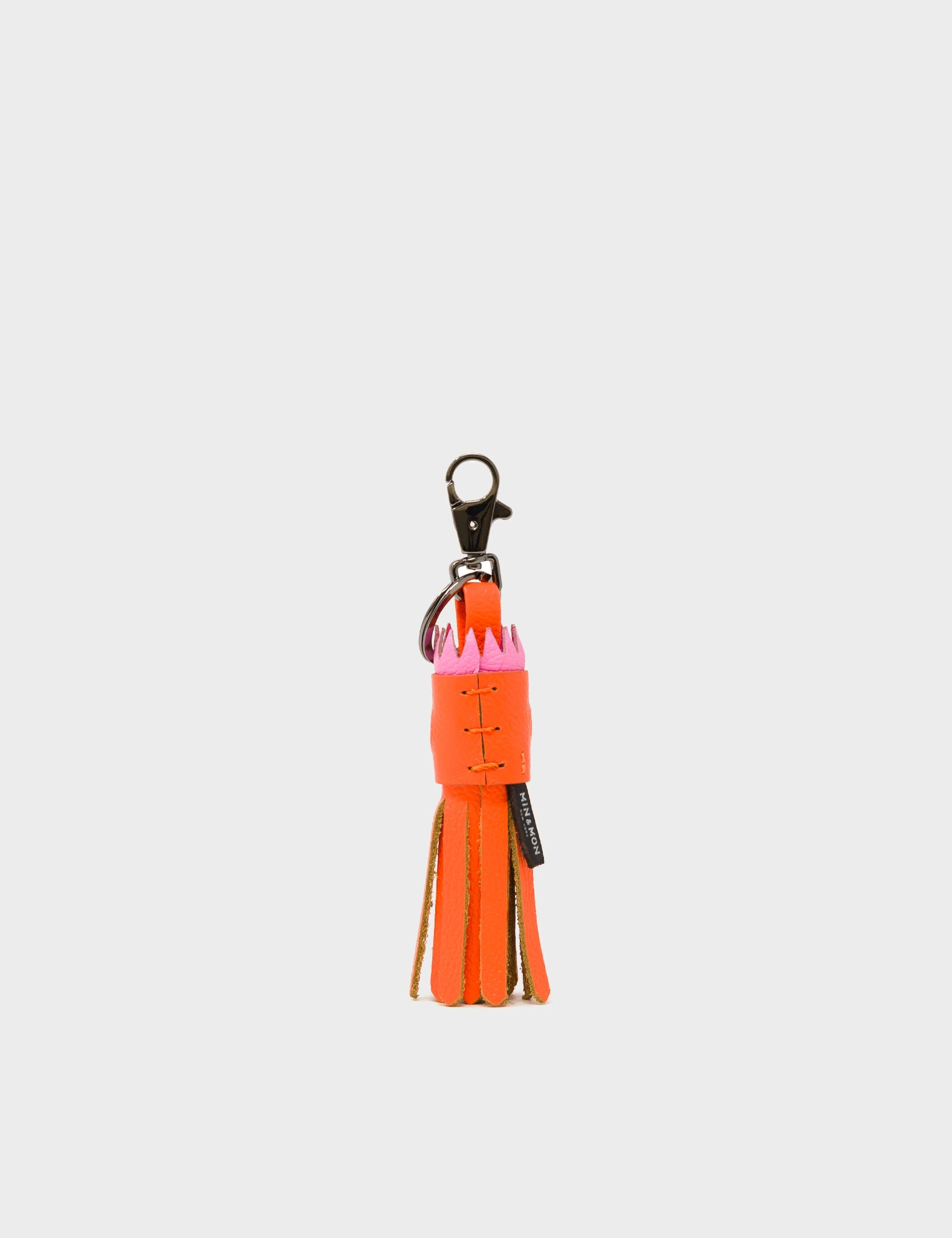 Queen Callie Marie Charm - Neon Orange and Pink Leather Keychain - back 