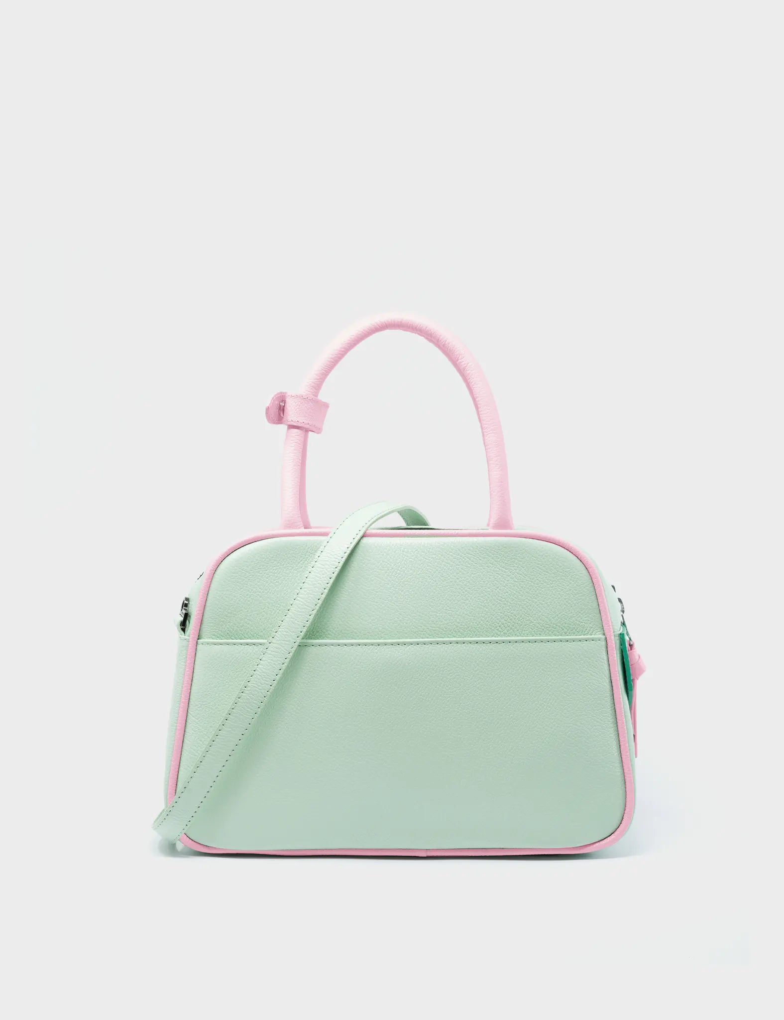 Marino Medium Crossbody Glacier Green Leather Bag - El Tropico Print & Embroidery Design - Back