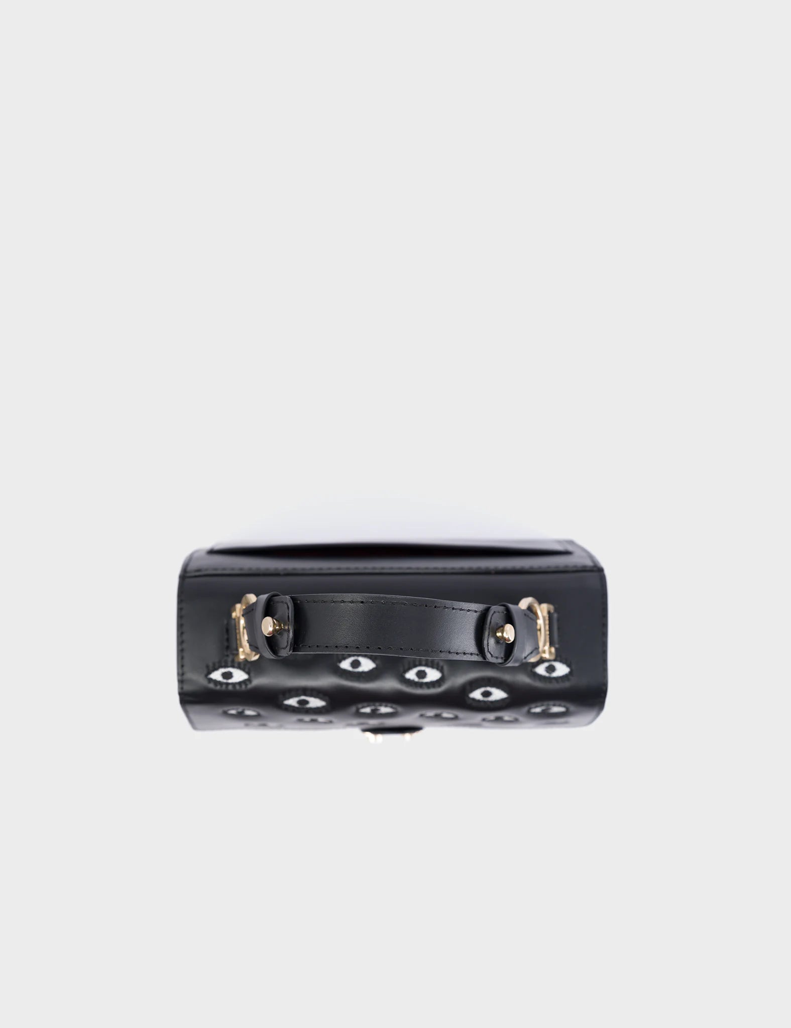 Silas Black Small Leather Crossbody Bag - Eyes Embroidery - Top 