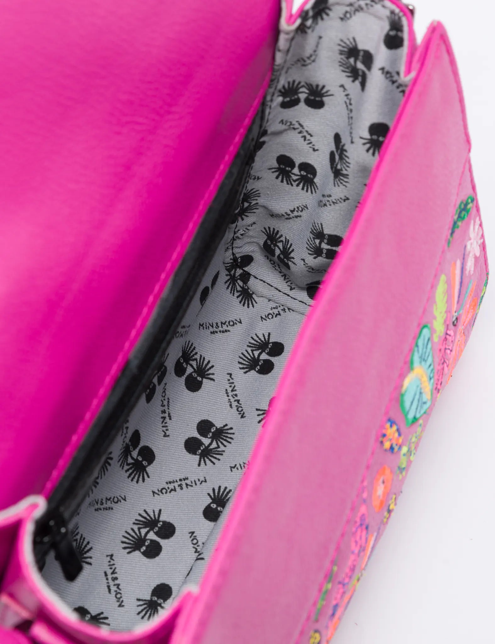 Anastasio Mini Crossbody Handbag Violet Leather - El Trópico Embroidery Design - Inside 