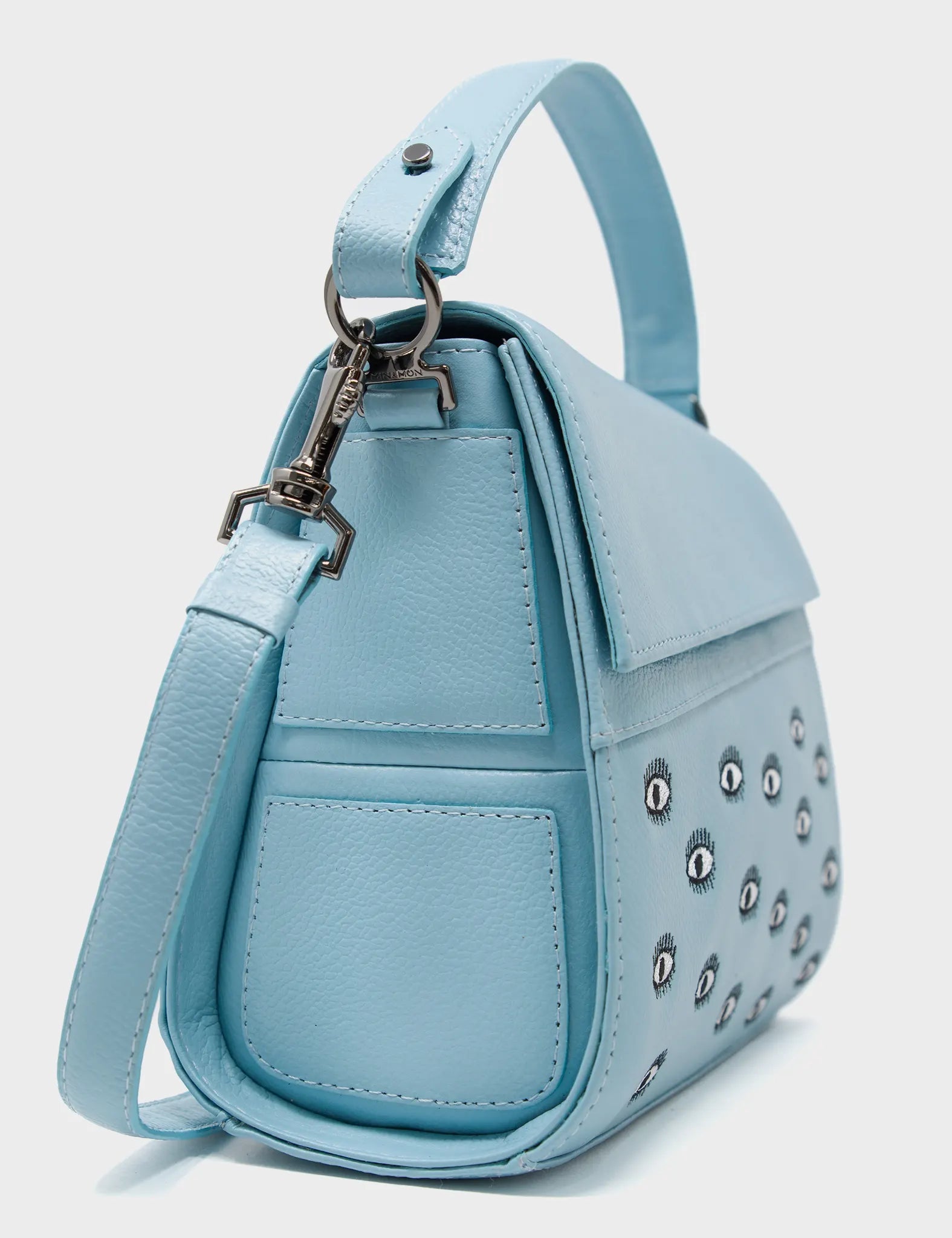 Bag Mini Crossbody Handbag Stratosphere Blue Leather - All Over Eyes Embroidery - Side