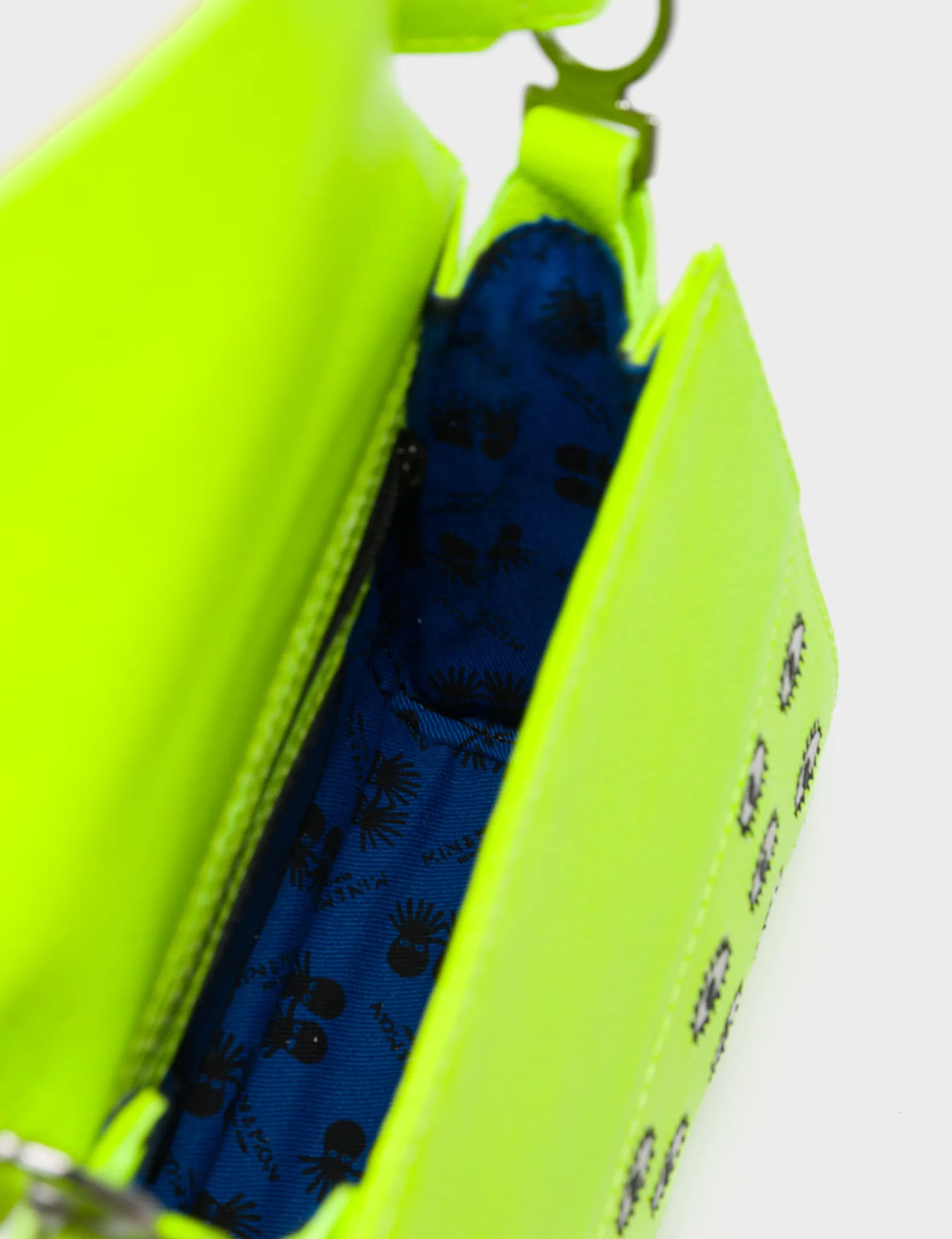 Anastasio Micro Crossbody Handbag Neon Yellow Leather - Eyes Embroidery - Inside