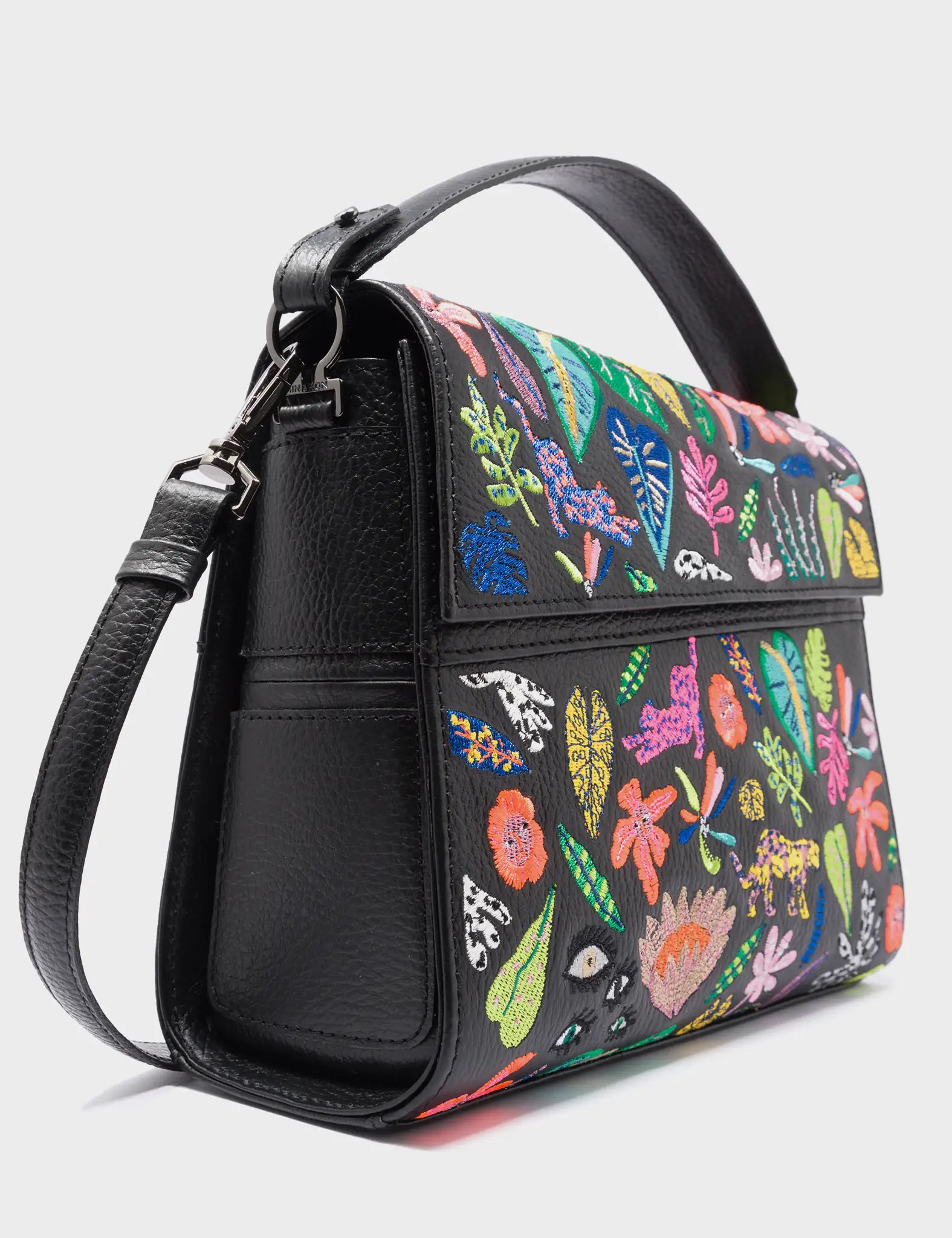 Anastasio Medium Crossbody Handbag Back Leather - El Trópico Print and Embroidery Design - Side