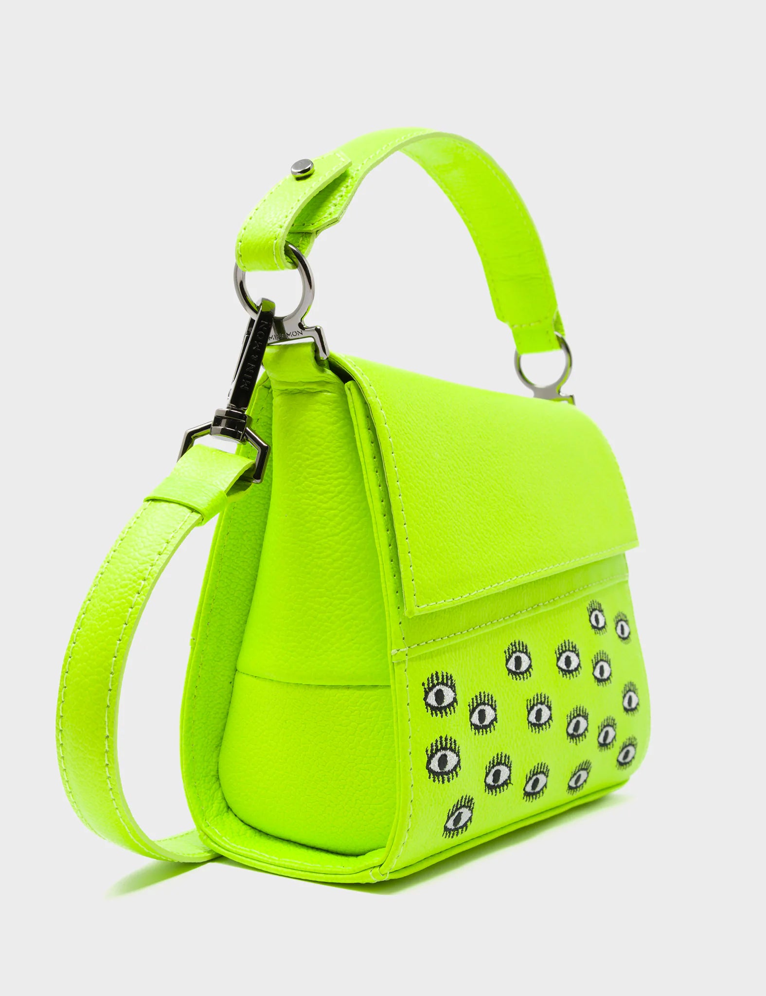 Anastasio Micro Crossbody Handbag Neon Yellow Leather - Eyes Embroidery - Side 