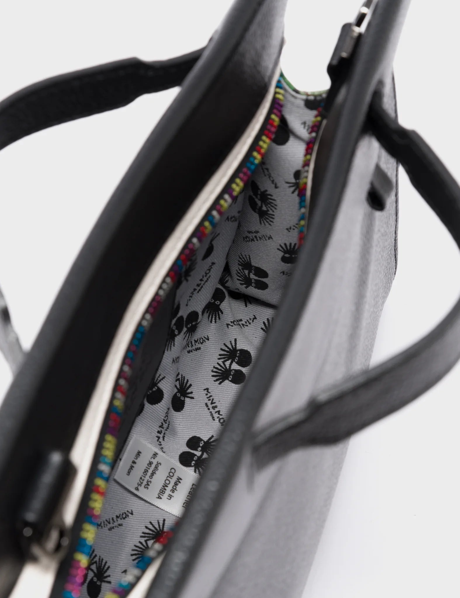Vali Crossbody Small Black Leather Bag - El Tropico Print Design - Multicolor zipper 