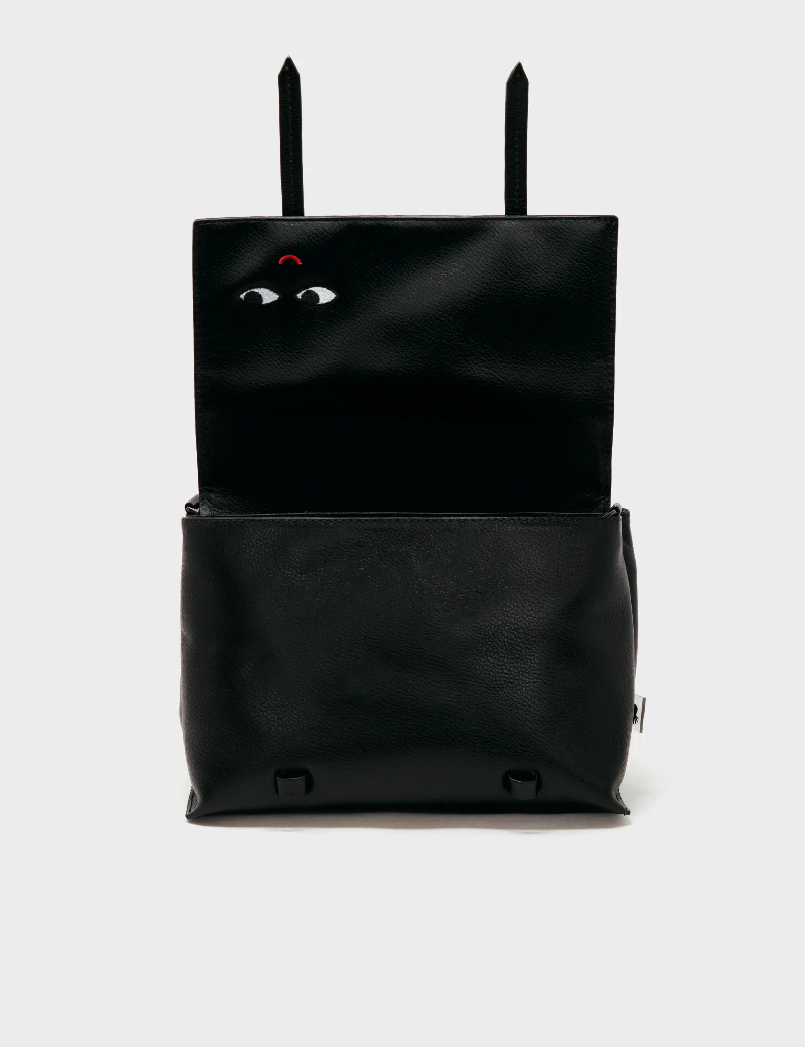 Reversible Small Messenger Bag Black Leather - Utopian Landscape - Side B Open 