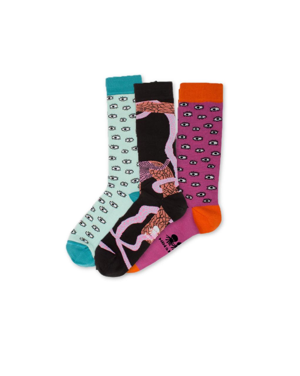 Set of 3 Socks - All Over Eyes and Tangle Rumble