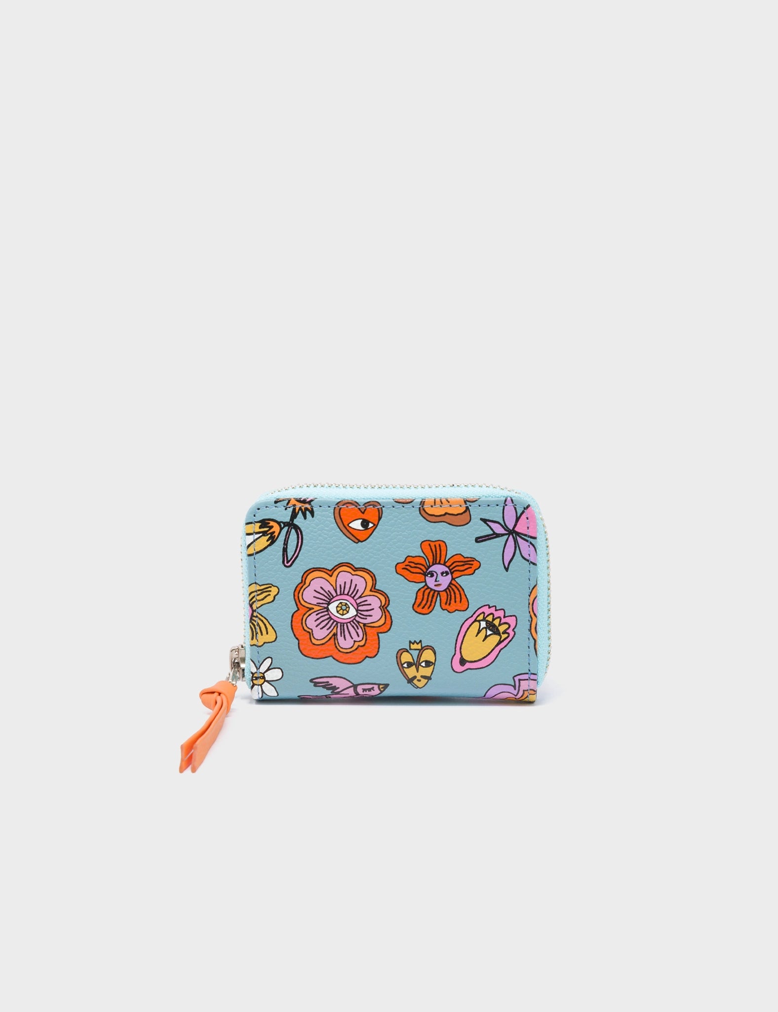 Frodo Sterling Blue Leather Zip Around Wallet Vintage Bloom Print