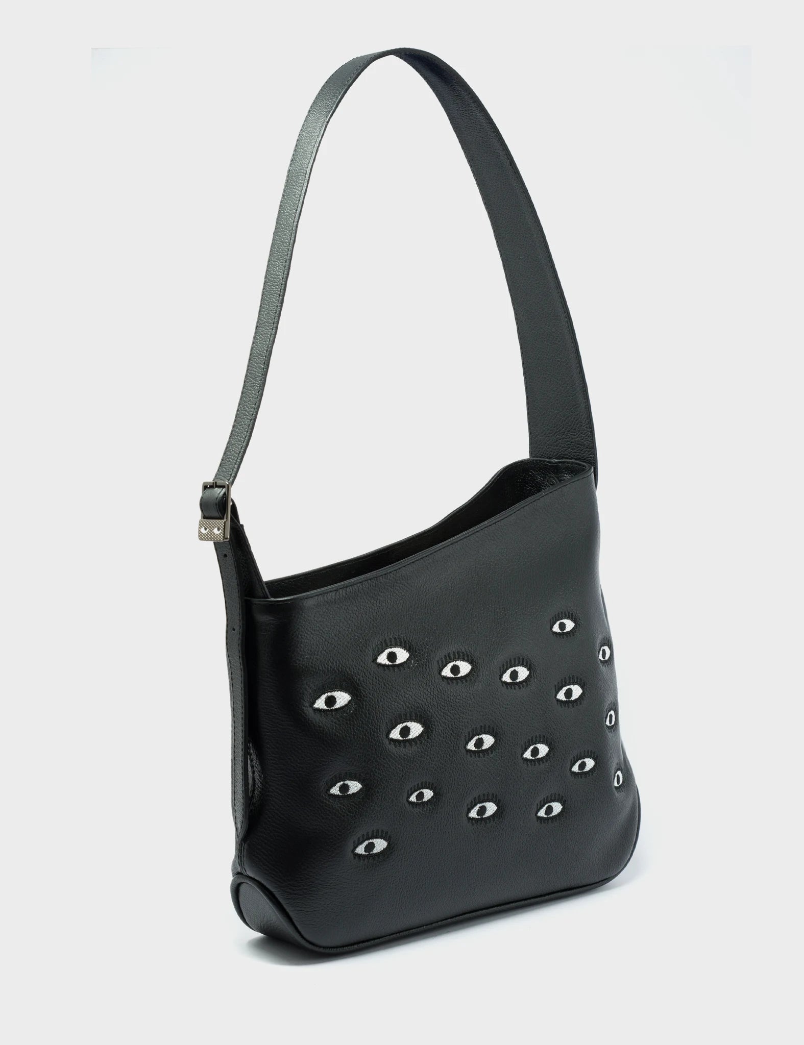 Bruno Hobo Shoulder Bag Black Leather - All Over Eyes Bruno Hobo Shoulder Bag Black Leather - All Over Eyes