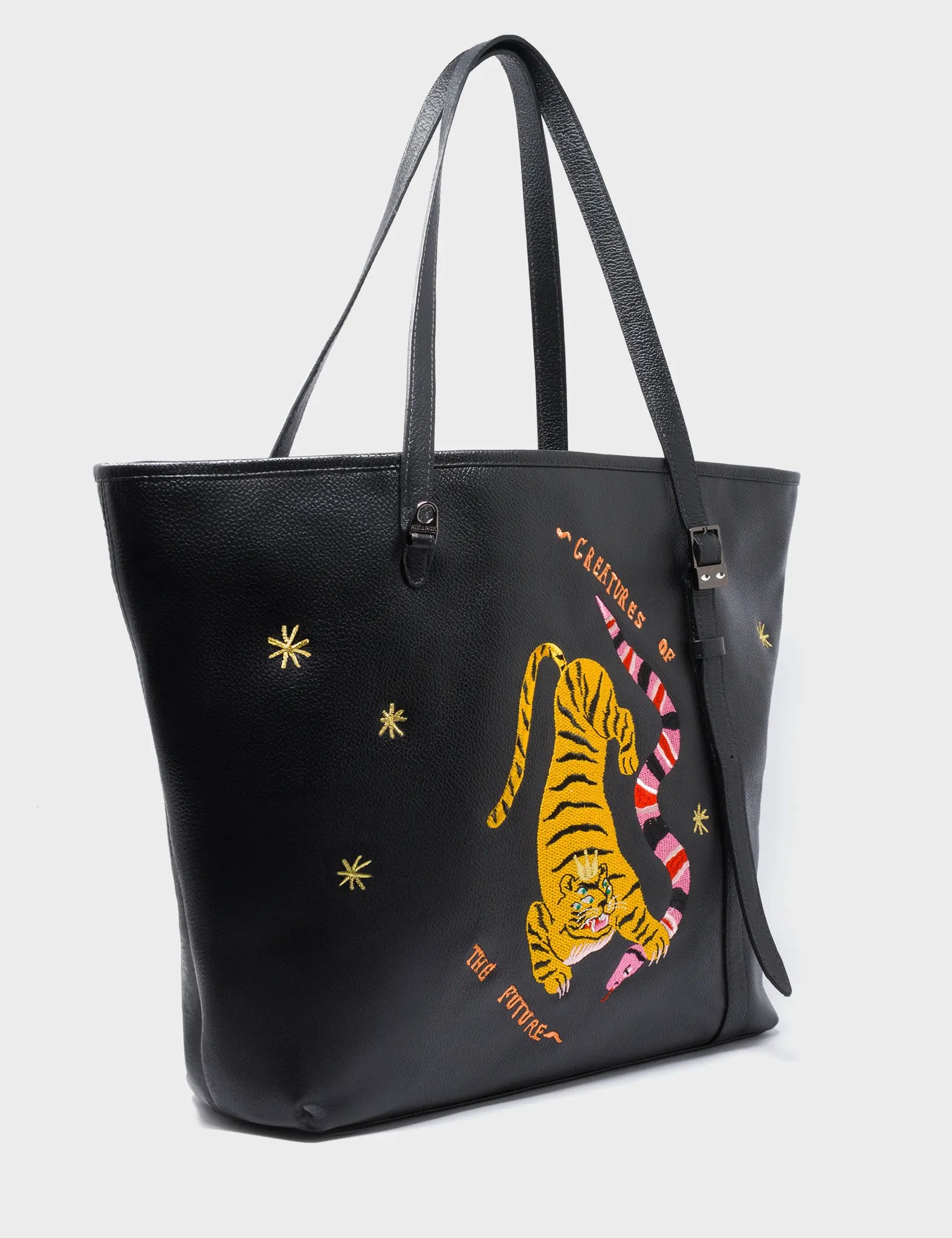 Bruno Black Leather Tote Bag - Creatures of the Future Embroidery – Min &  Mon