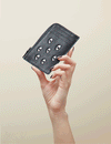 Fausto Black Leather Zip-around Cardholder - All Over Eyes Embroidery
