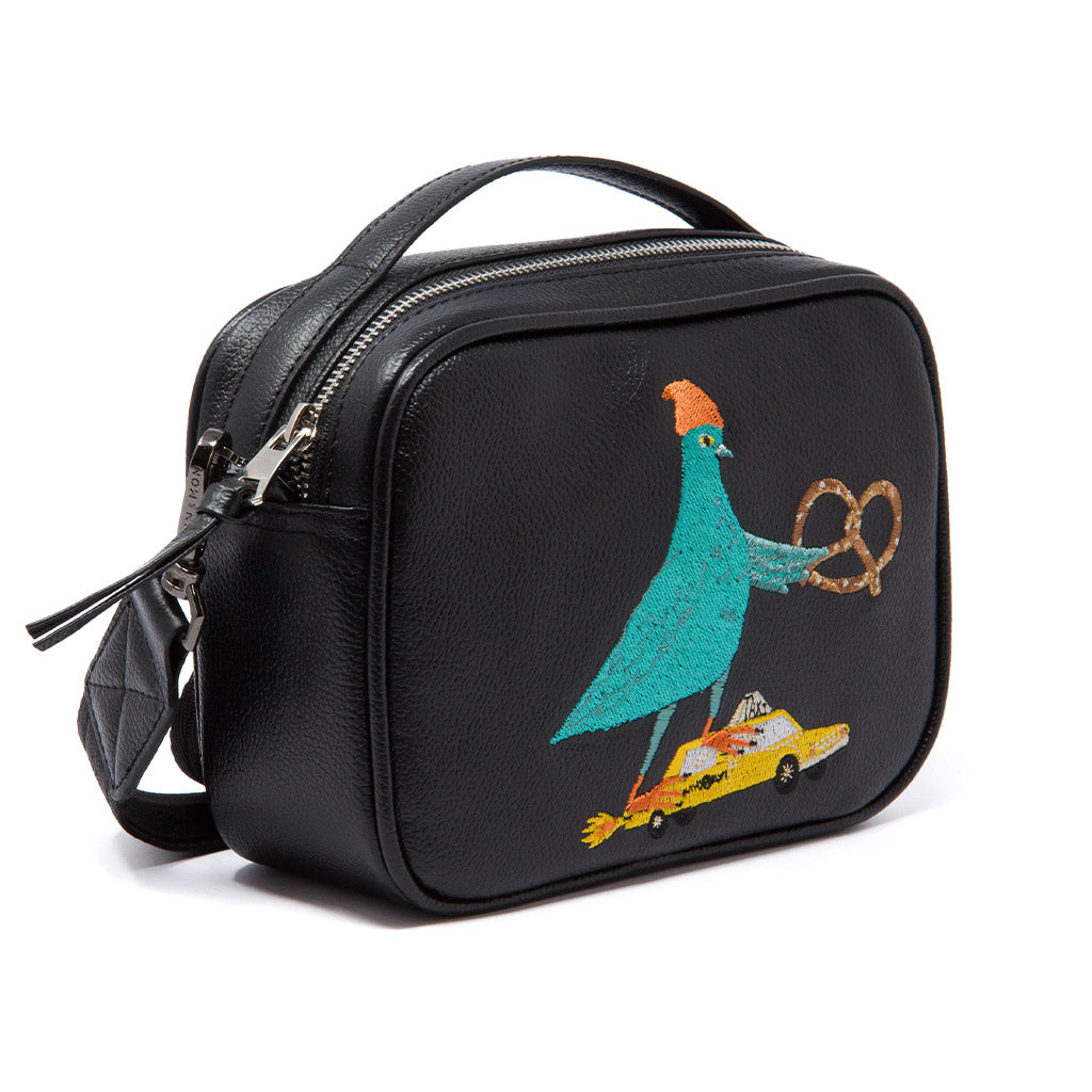 Verto Black Leather Crossbody Bag - Pigeonista Embroidery – Min & Mon