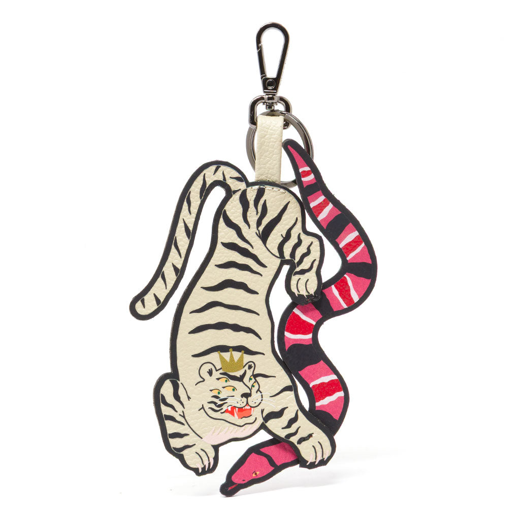 Tiger and Snake Charm - Gravel Beige Leather Keychain – Min & Mon