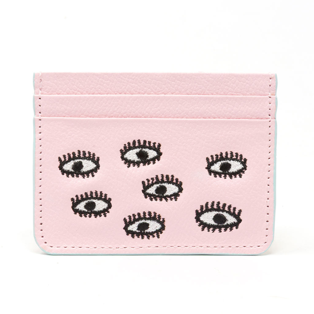 Filium Parfait Pink Leather Cardholder - All Over Eyes Embroidery