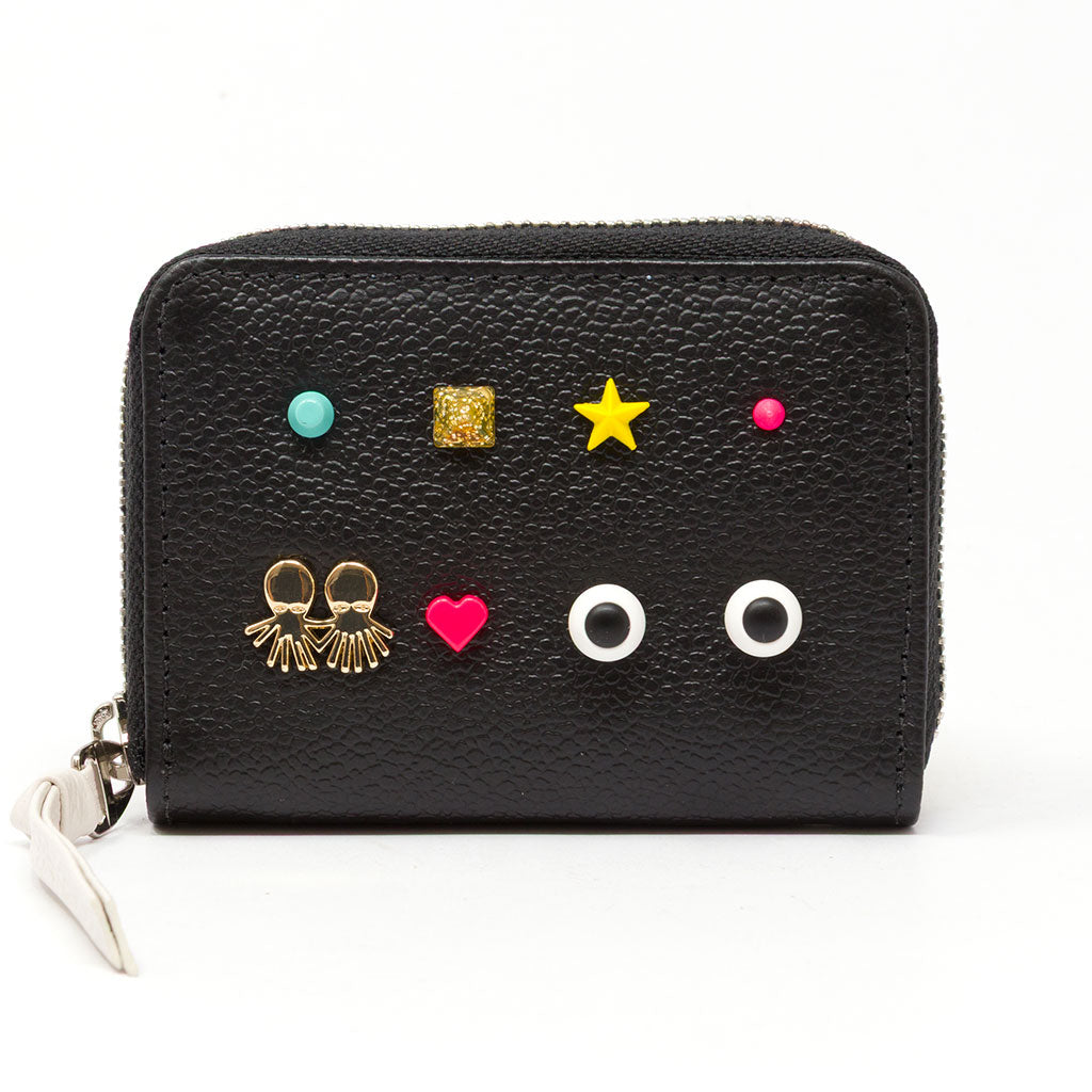 Frodo Black Leather Zip Around Wallet - Studs Pattern – Min & Mon
