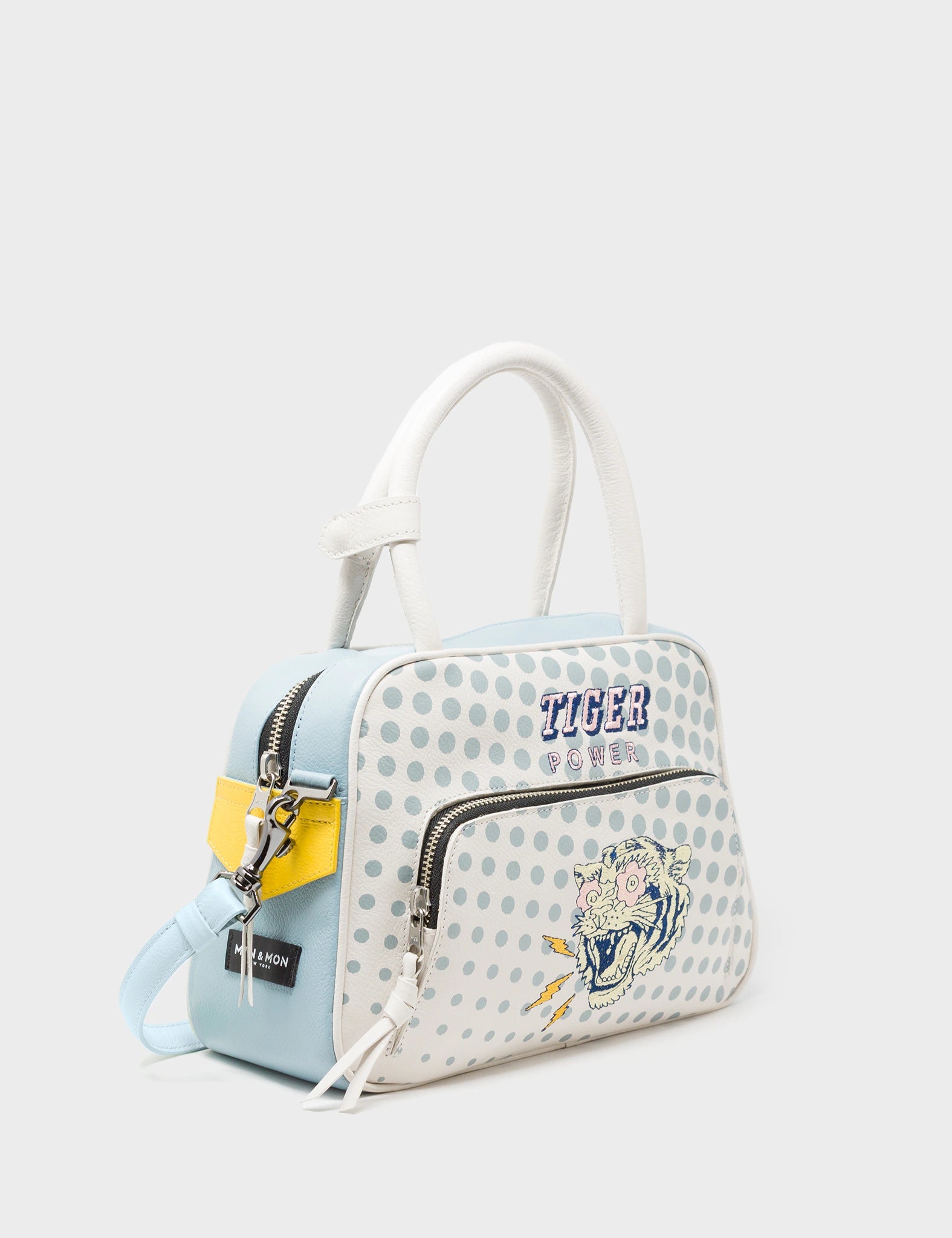 Cream Crossbody Leather Bag - Comic Tiger Power Embroidery 