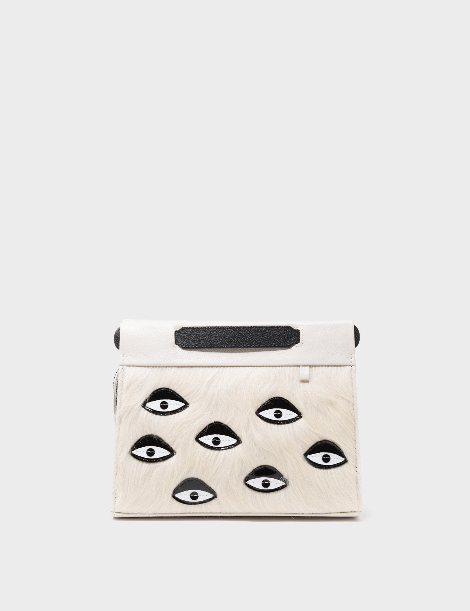 Vali Crossbody Small Cream Leather Bag - Eyes Applique Adjustable Handle - Front view