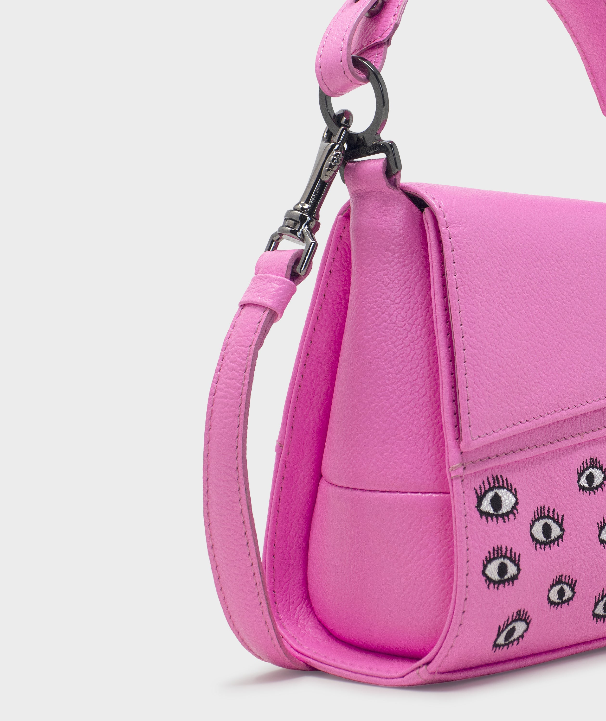 Anastasio Micro Crossbody Handbag Bubblegum Pink Leather - Eyes Embroidery - Detail view