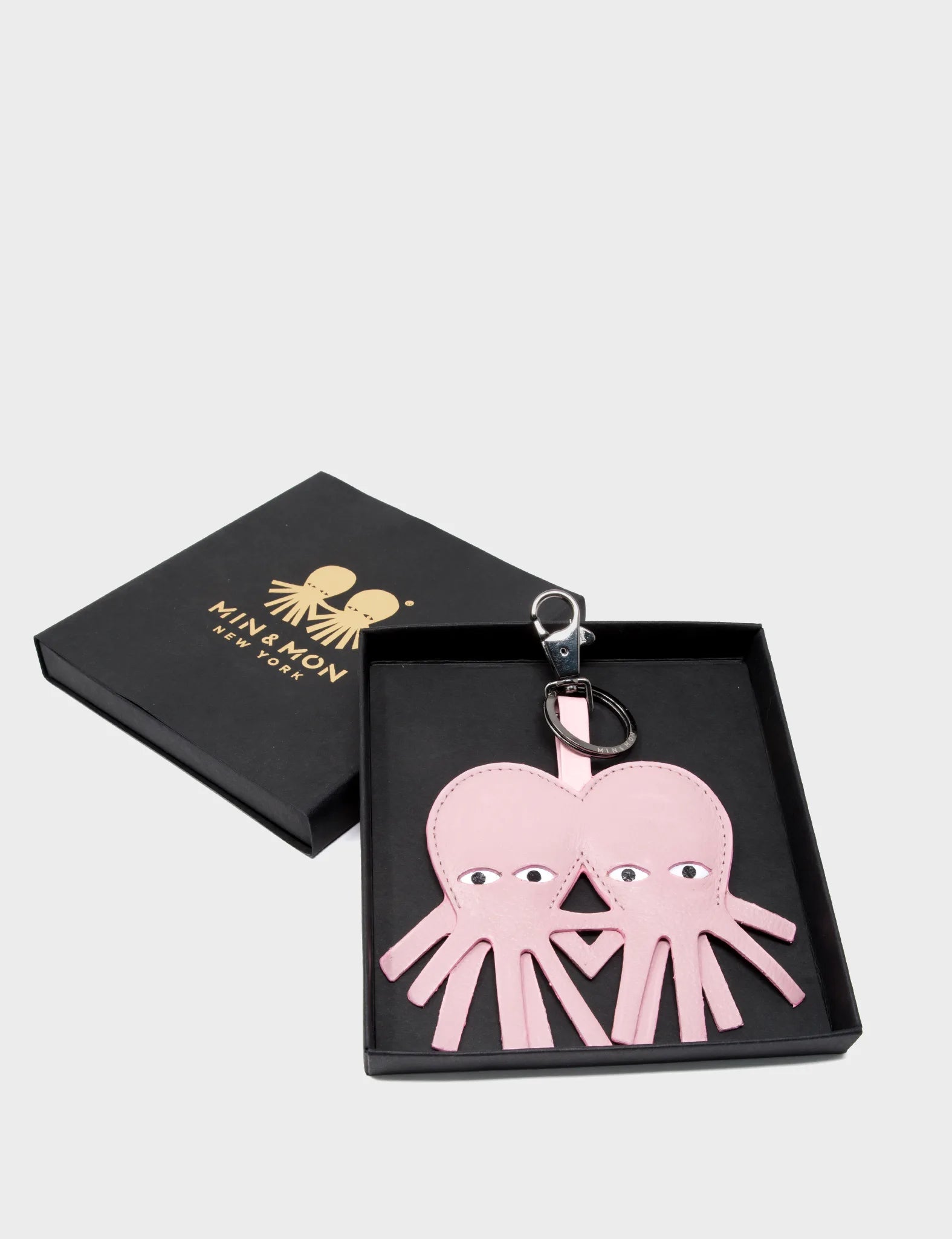 Octopus twins Charm - Blush Pink Leather Keychain - Package 