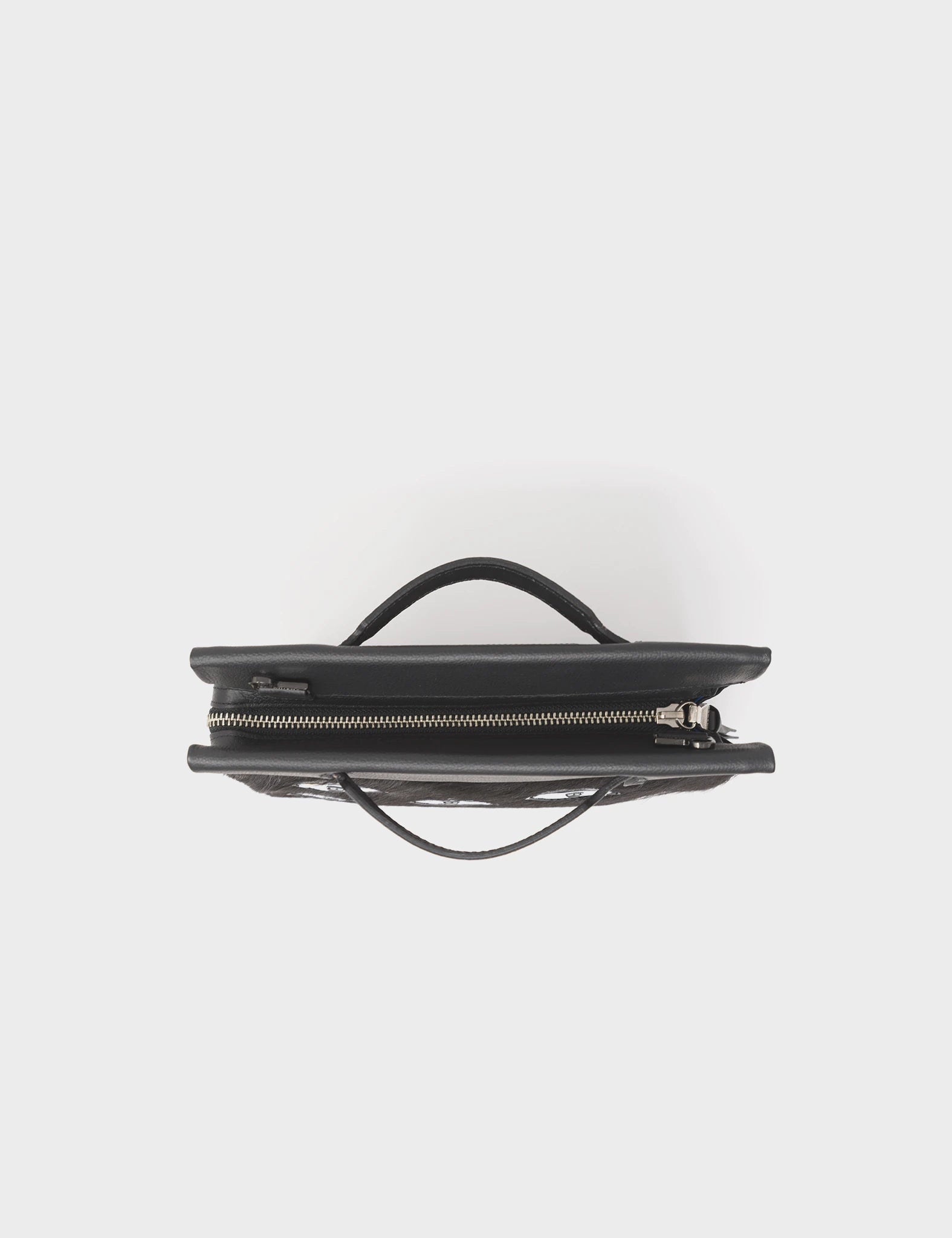 Vali Crossbody Small Black Leather Bag - Eyes Applique Adjustable Handle - Top view