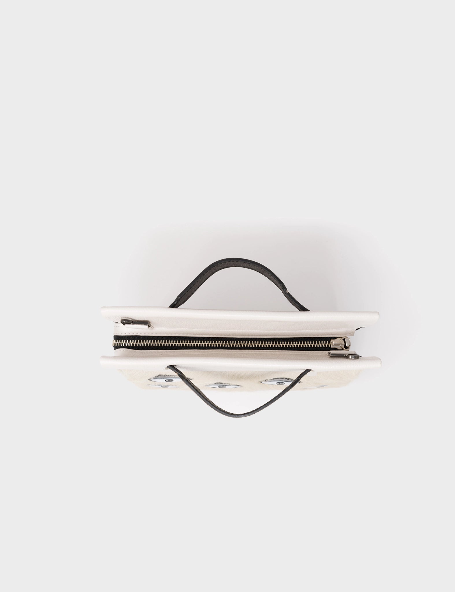 Vali Crossbody Small Cream Leather Bag - Eyes Applique Adjustable Handle - Top view