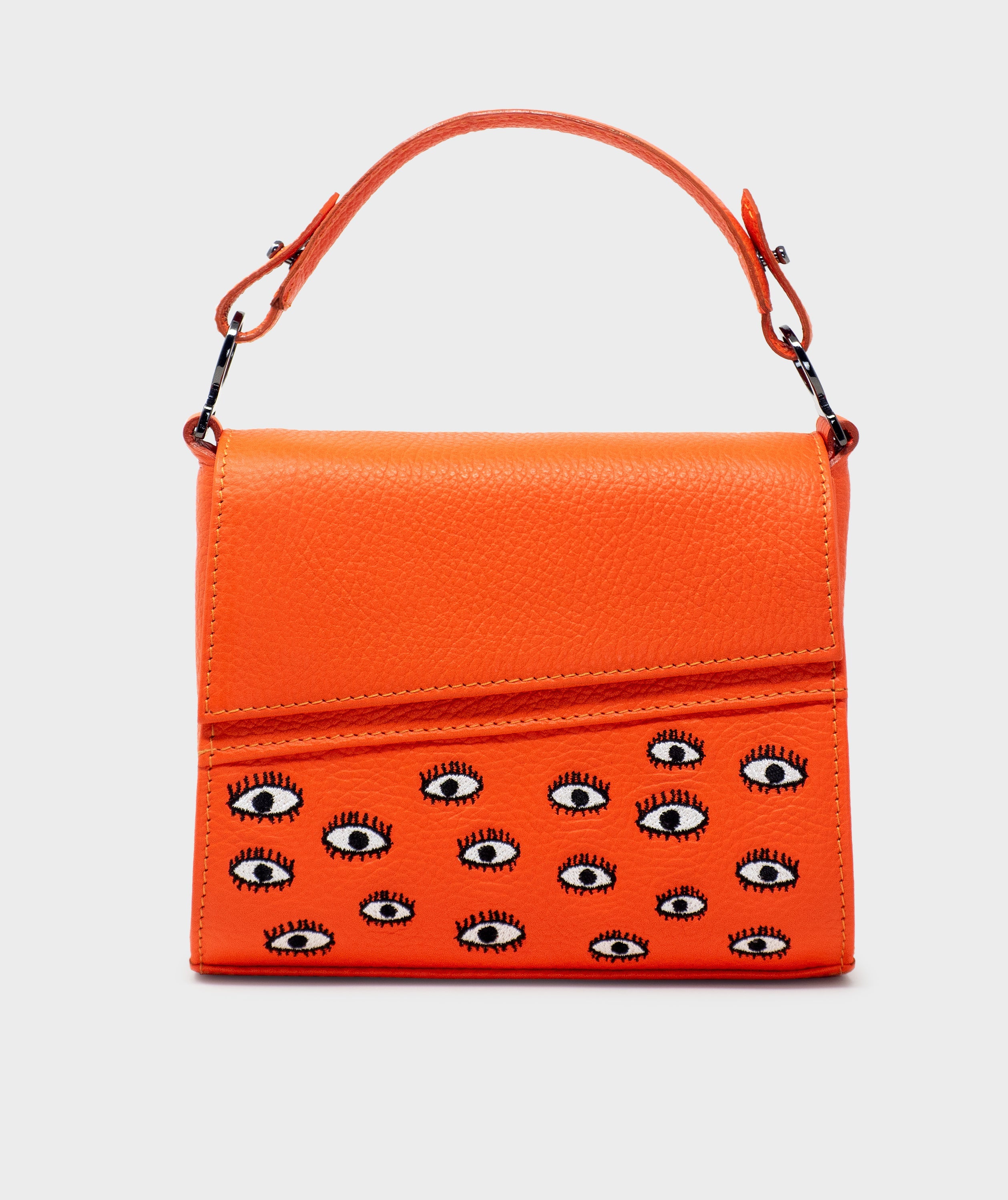Anastasio Micro Crossbody Handbag Neon Orange Leather - Eyes Embroidery - Front view
