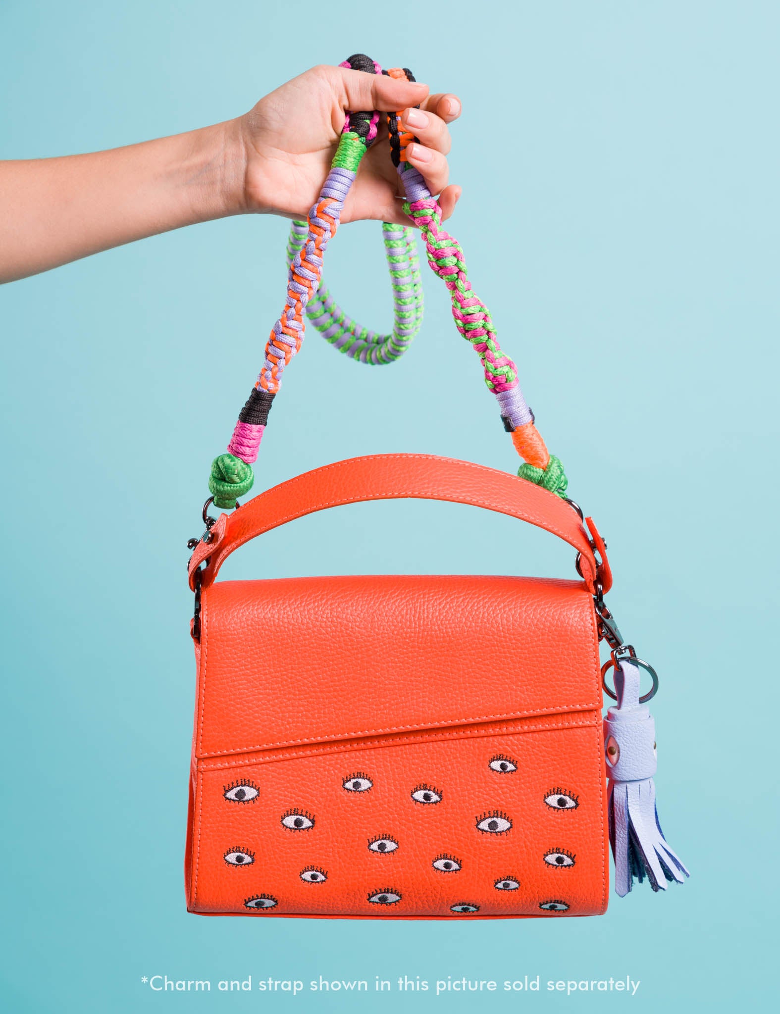 Anastasio Crossbody Handbag - Neon Orange Leather All Over Eyes Embroidery