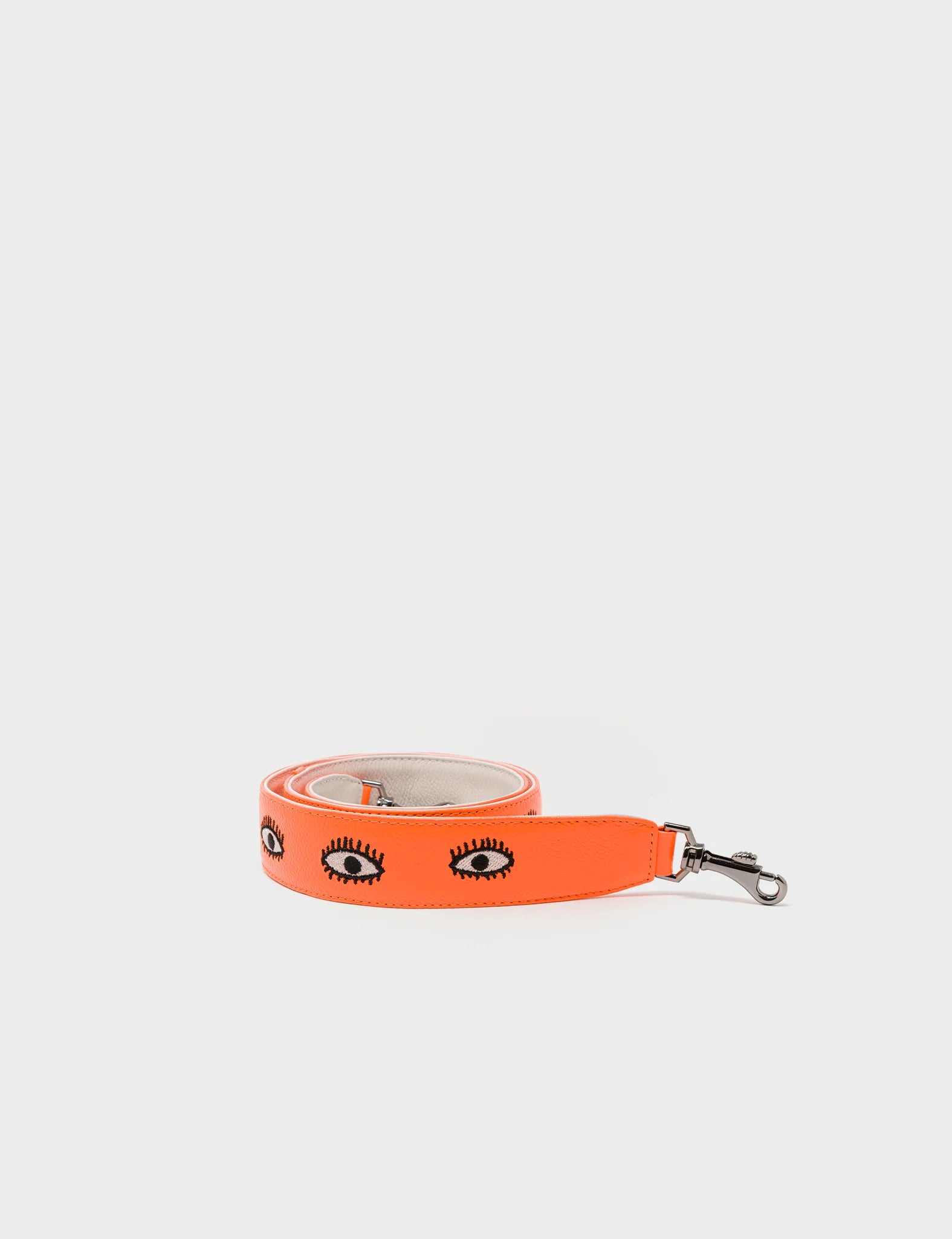 Shoulder Strap - Neon Orange Leather All Over Eyes Embroidery 