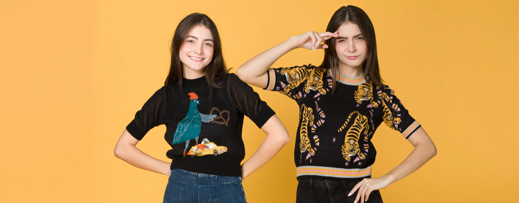 Promotional image for Min & Mon, a NYC-based brand, featuring a "Buy One Get One 50% Off" offer. Items include a space-themed blanket, turquoise socks, a black sweater with tiger designs, and various embroidered accessories.