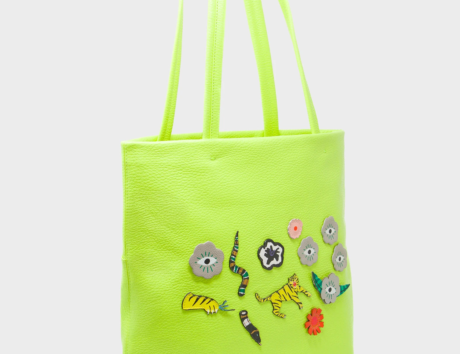Matt Sharp Green Leather Tote Bag - Floralia Design - Main View
