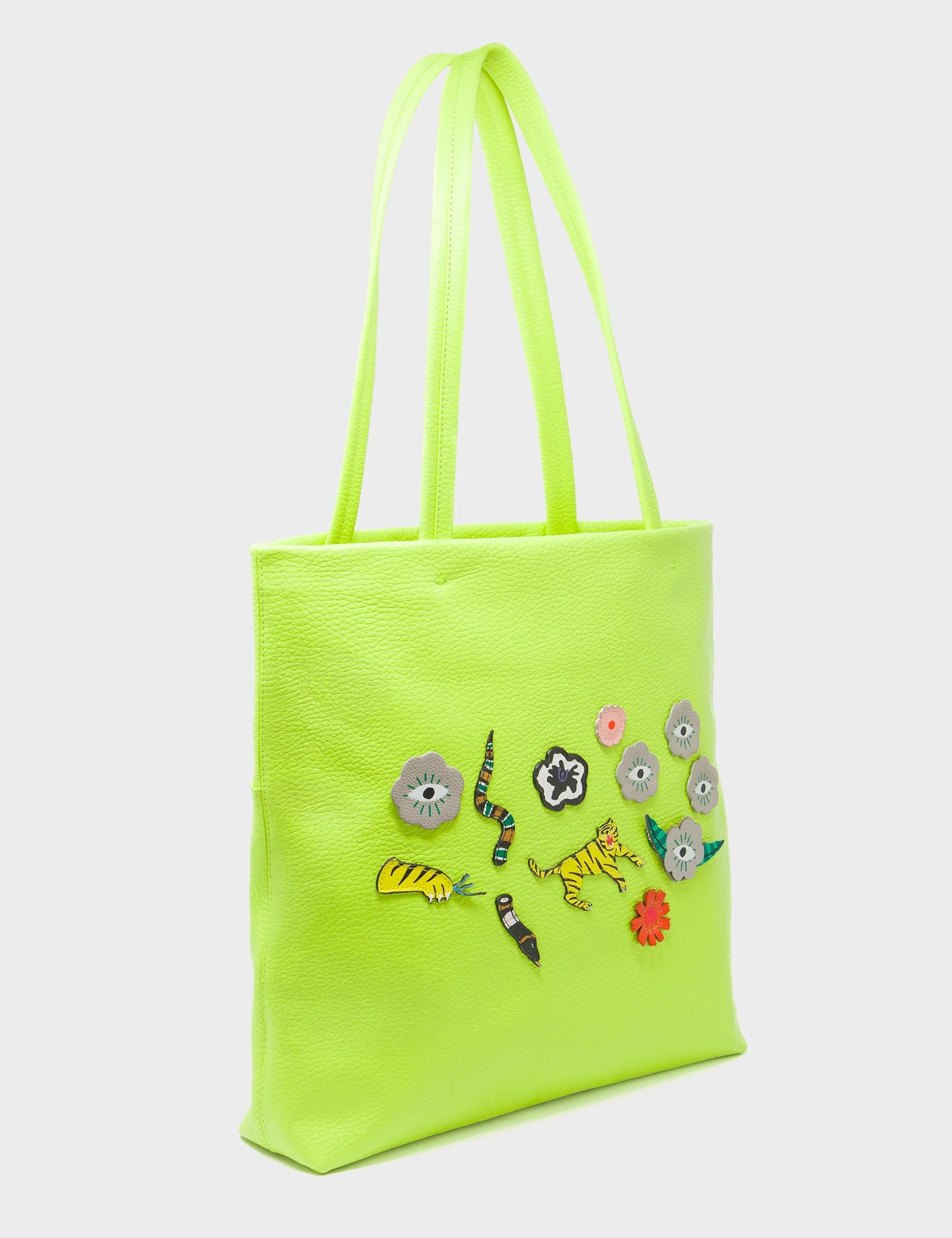 Matt Sharp Green Leather Tote Bag - Floralia Design - Main View