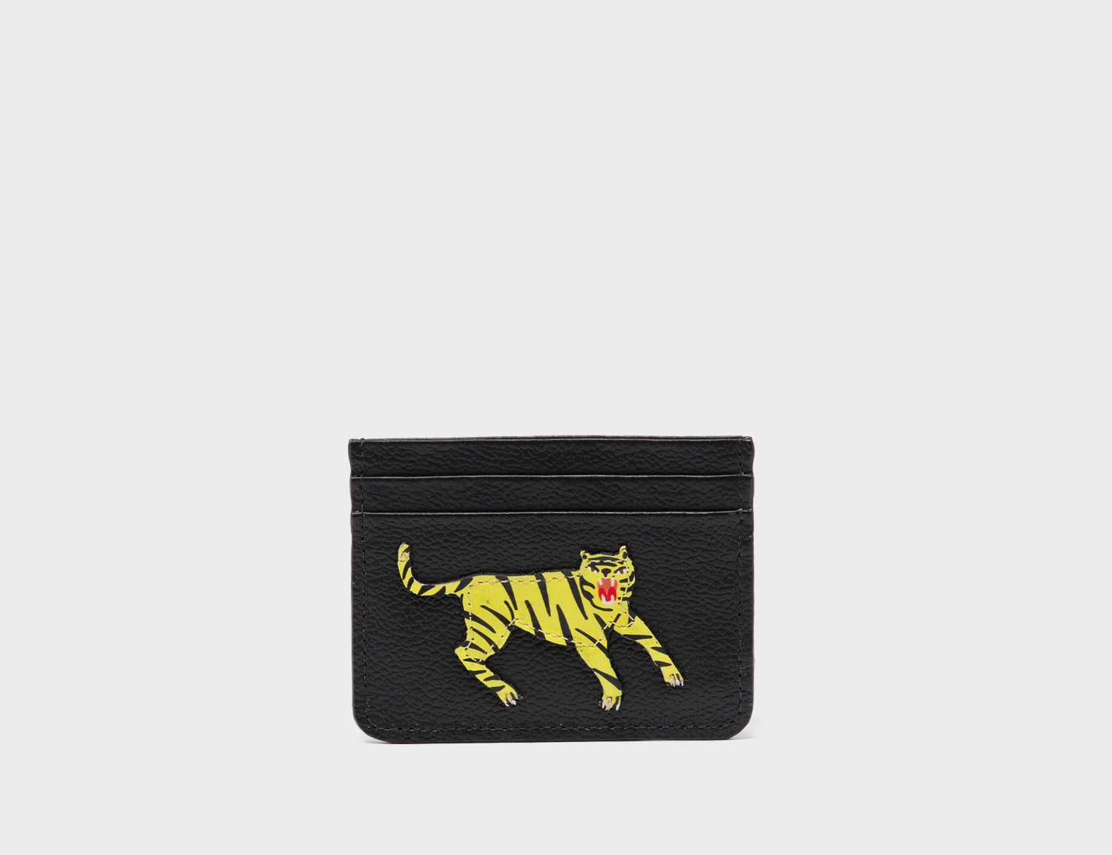 Filium Black Leather Cardholder - Tiger Embroidery - front