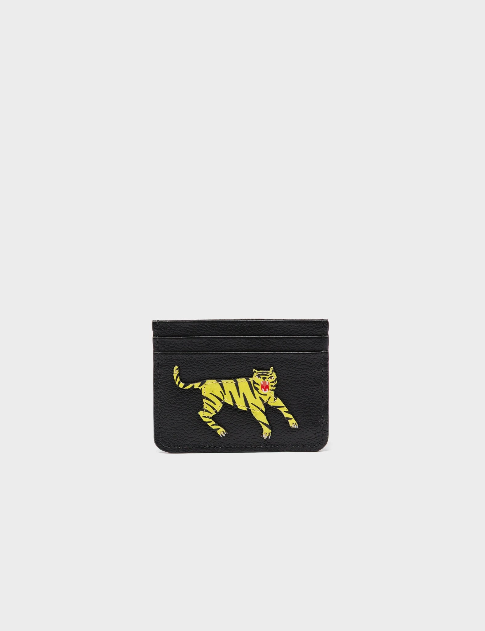 Filium Black Leather Cardholder - Tiger Embroidery - front