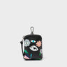 Florence Pouch Charm - Black Leather Keychain Floralia Print - Front