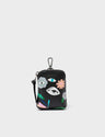 Florence Pouch Charm - Black Leather Keychain Floralia Print - Front